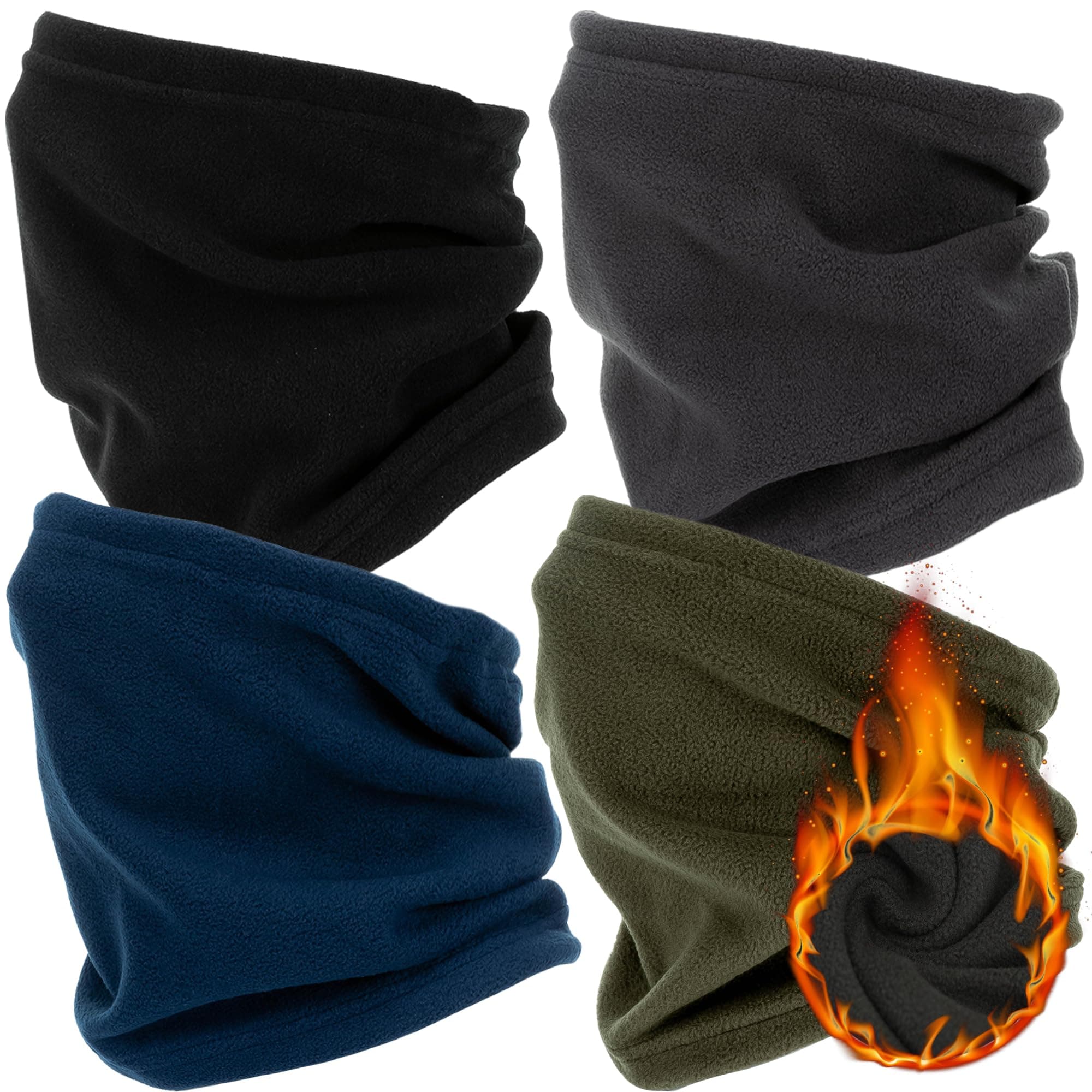 4/3/1 Pack Neck Warmer Snood for Men Women Unisex Fleece Winter Neck Gaiter Windproof Bandana Adjustable Face Covering Scarf for Skiing Motorcycle Outdoor Sports Running Cycling