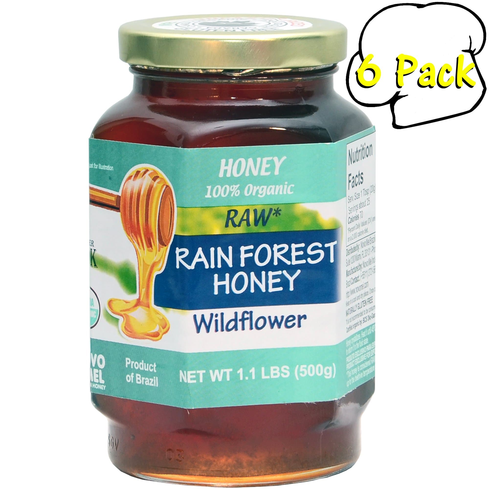 Brazilian Rainforest RAW Organic Honey, 17.6 Ounce, 6 Per Case
