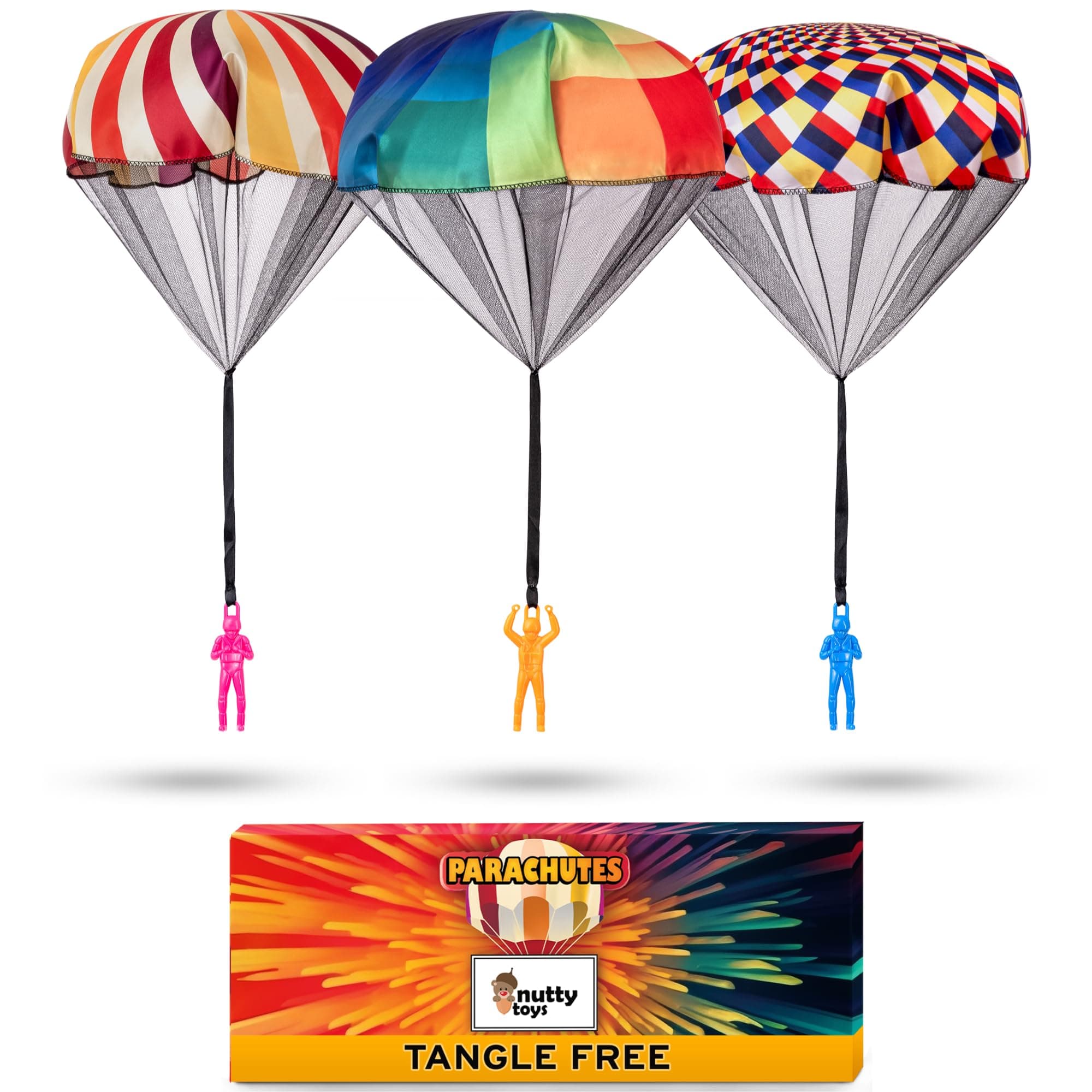 nutty toys Parachute Toys for Kids - Tangle Free Outdoor Flying Parachute Men, Top Indoor & Outside for 3 4 5 6 7 8 9 10 11 12 Year Old, Best Easter Basket Stuffers Idea 2026, Unique Boy & Girl Gifts
