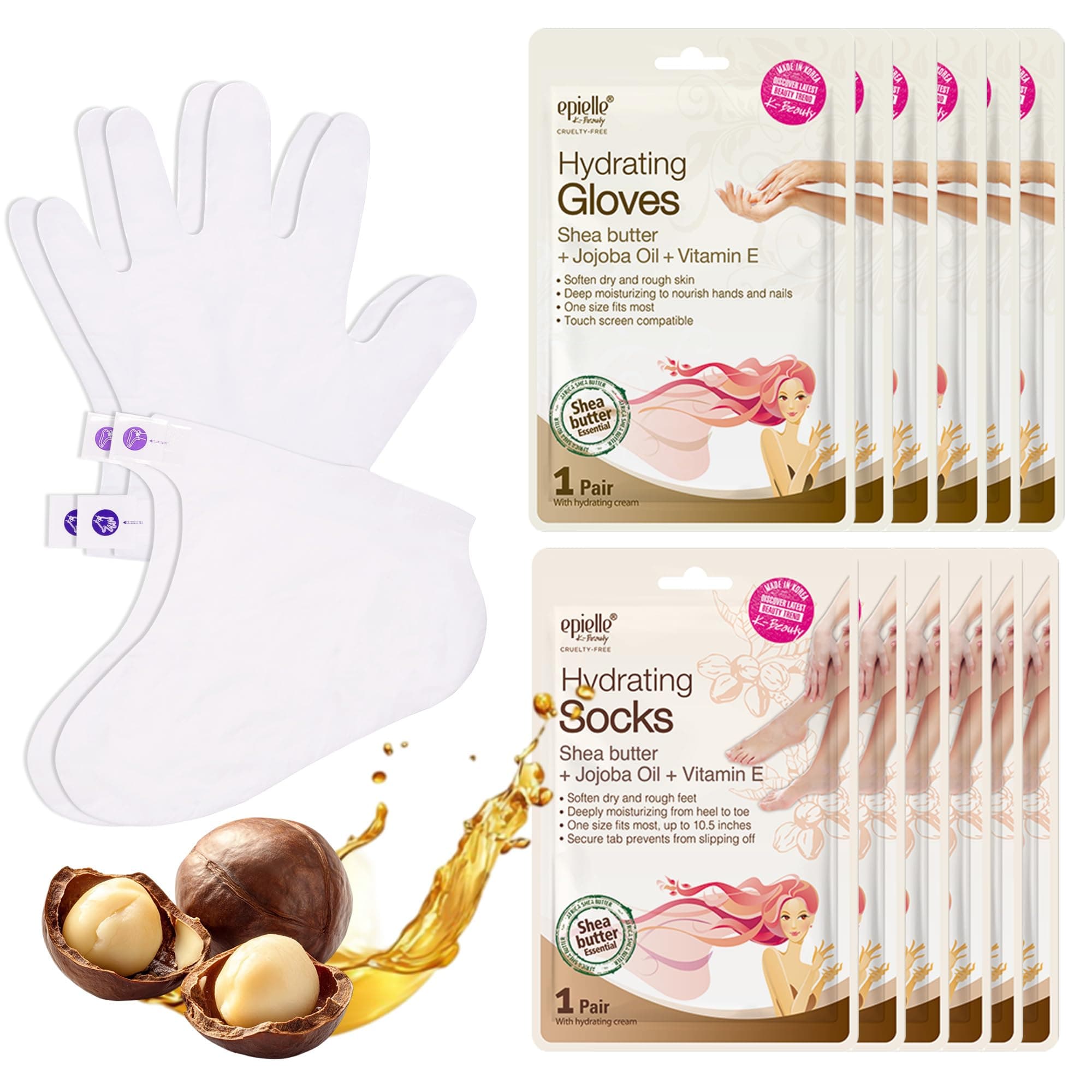Epielle Hydrating Hand & Foot Masks, Relieve and Soften Dry, Overworked Skin, Self Care Gifts for Women, Spa Kit, Easter Basket Stuffers, 6 Moisturizing Gloves & 6 Moisturizing Socks