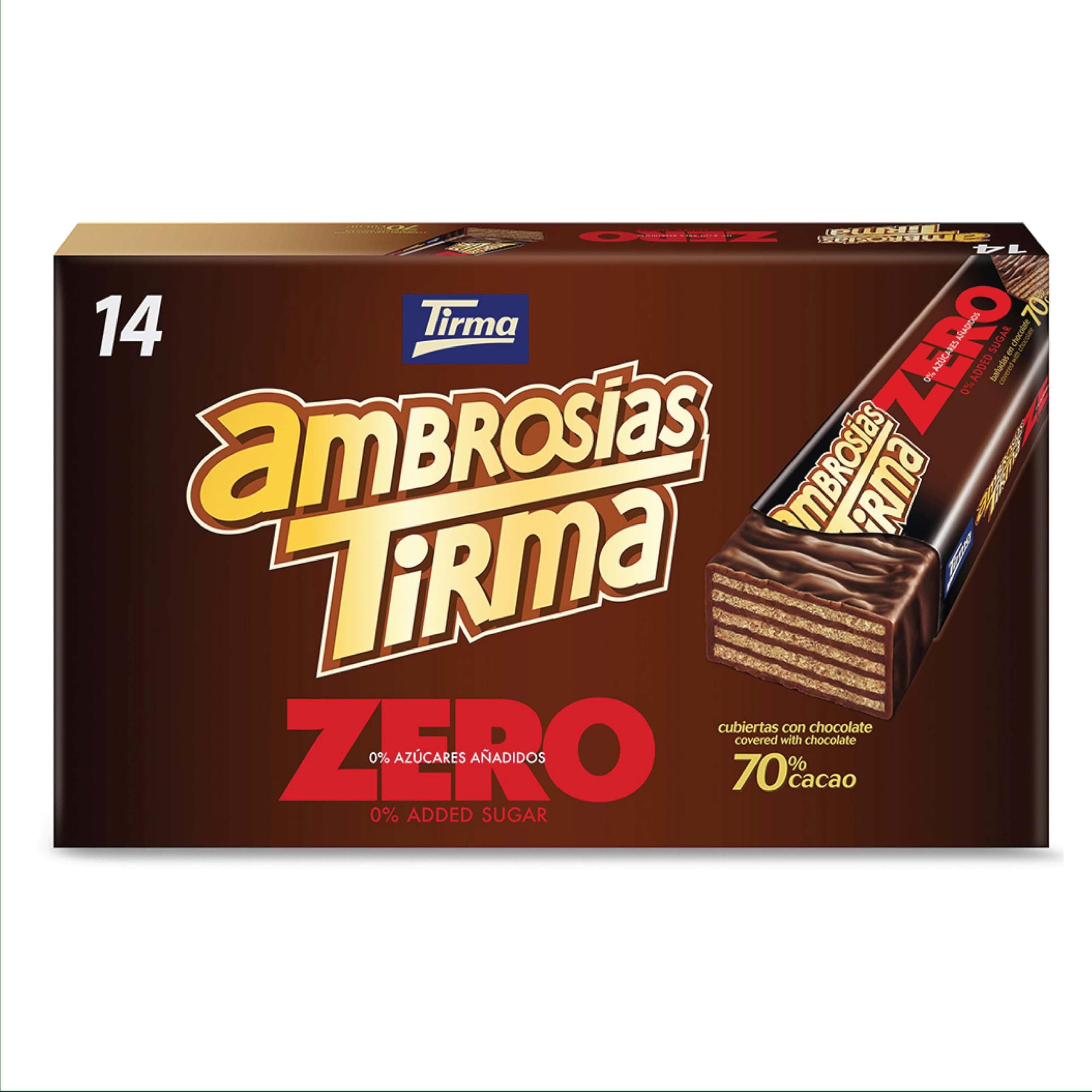 Tirma 70% Dark Chocolate Wafers | No Added Sugars Ambrosias | Low Carb Wafer Bars | Chocolate Wafer Bars | 70% Cocoa Cream Filled Wafers | Keto Diet Friendly | Suitable for Diabetics | 14 pieces 301 g