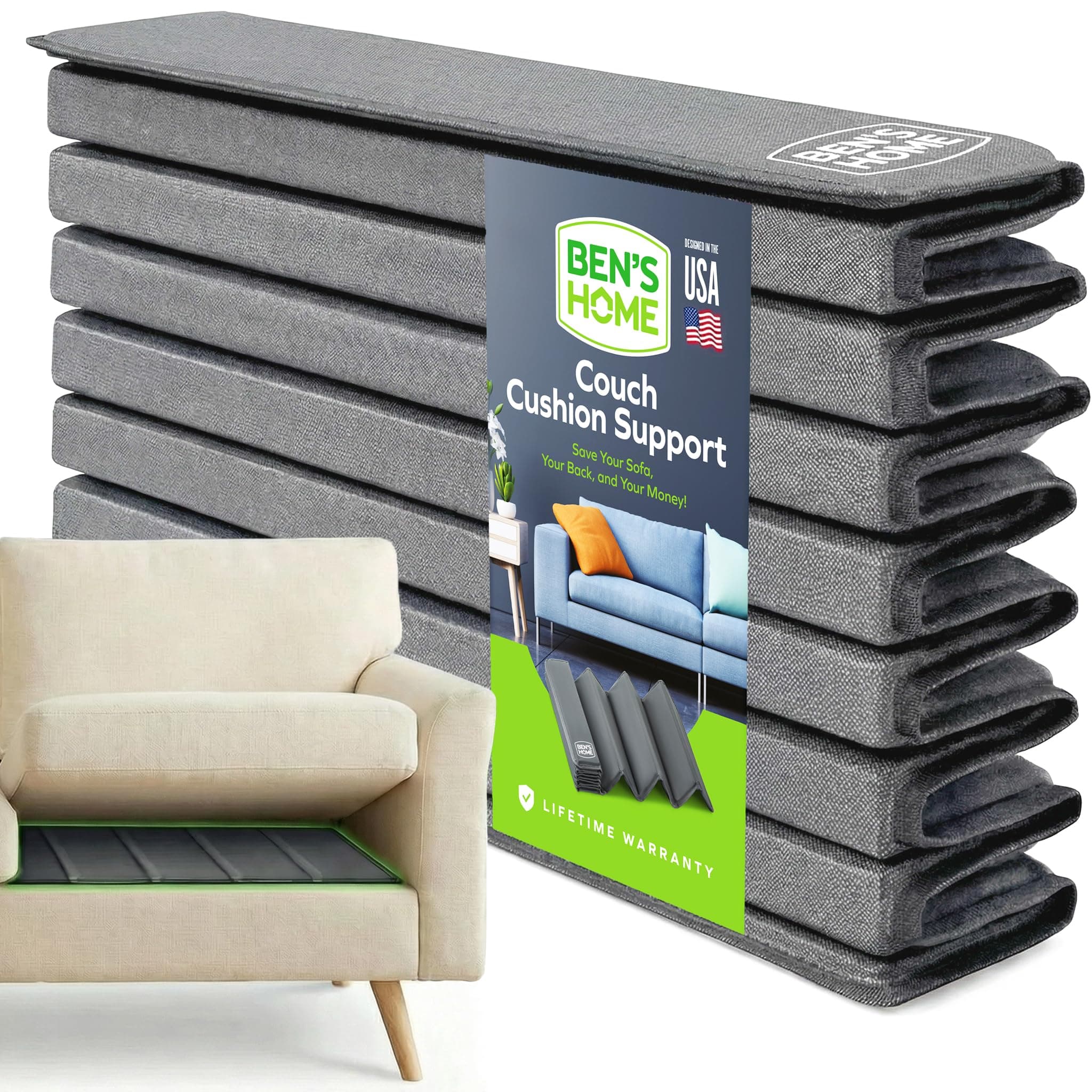 BEN'SHOME® Upgraded Couch Cushion Support [19.7x58-67"] - Sofa Cushion Support for Sagging Seat, Strong Couch Supports for Sagging Cushions, Couch Support to fix Your Living Room Sofa | 0.4" Thick