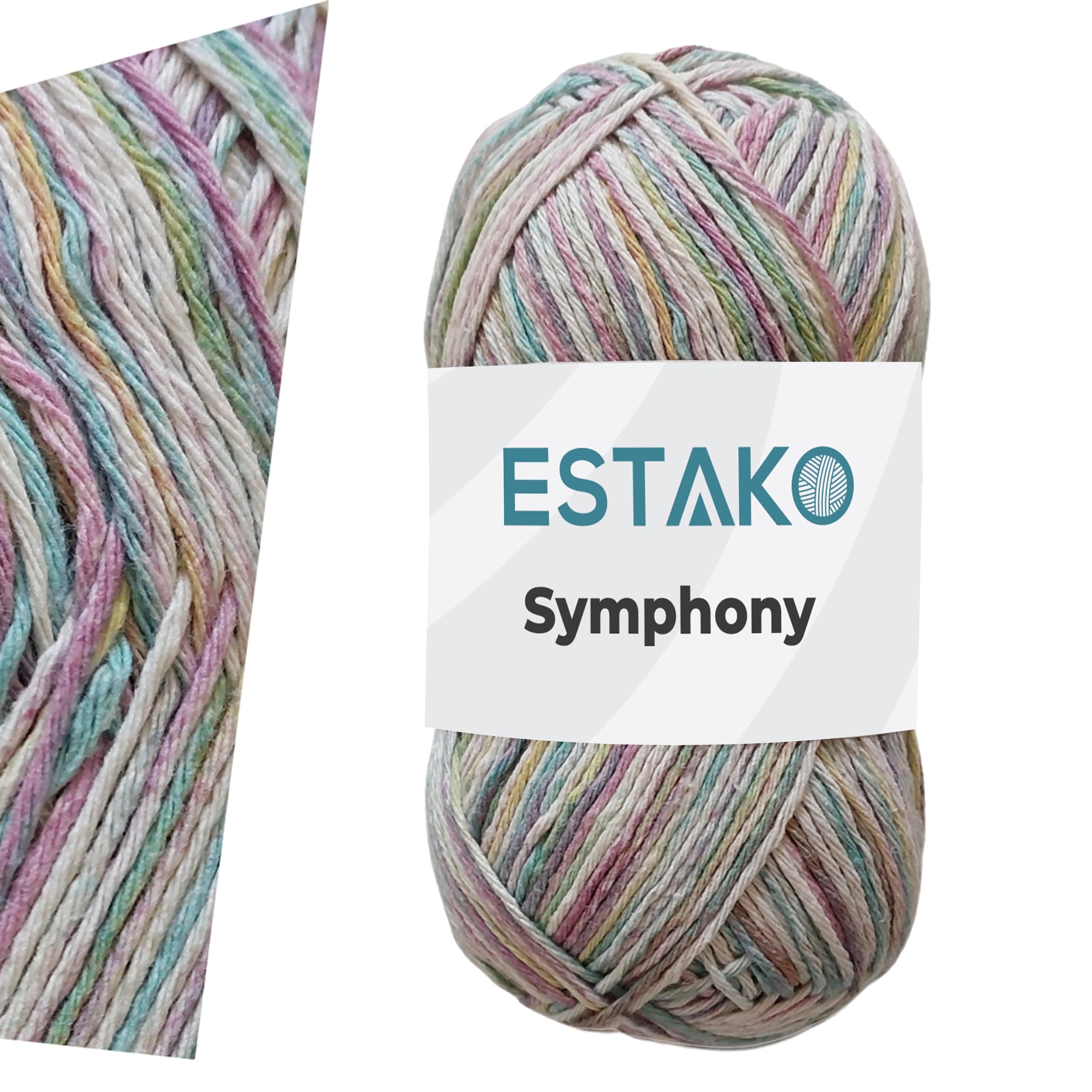Estako Symphony, 85% Cotton 15% Polyester Yarn Multicolor, Soft, Sport Weight #2 for Crochet and Knitting 3.52 Oz (100g) / 218 Yrds (200m) (493)
