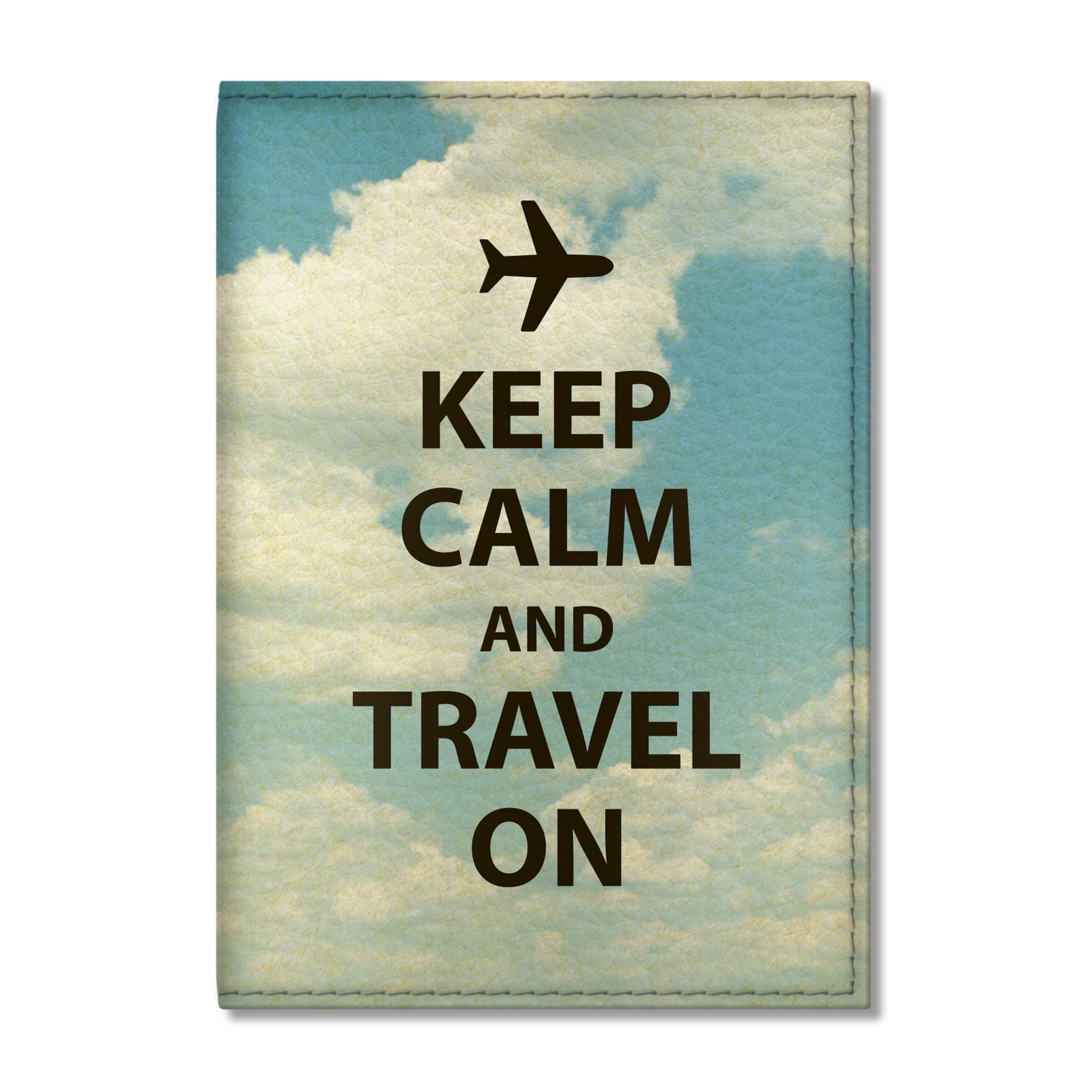 Quttie, Travel Vegan Eco Leather Passport Cover for Women, Men (Keep Calm And Travel On)