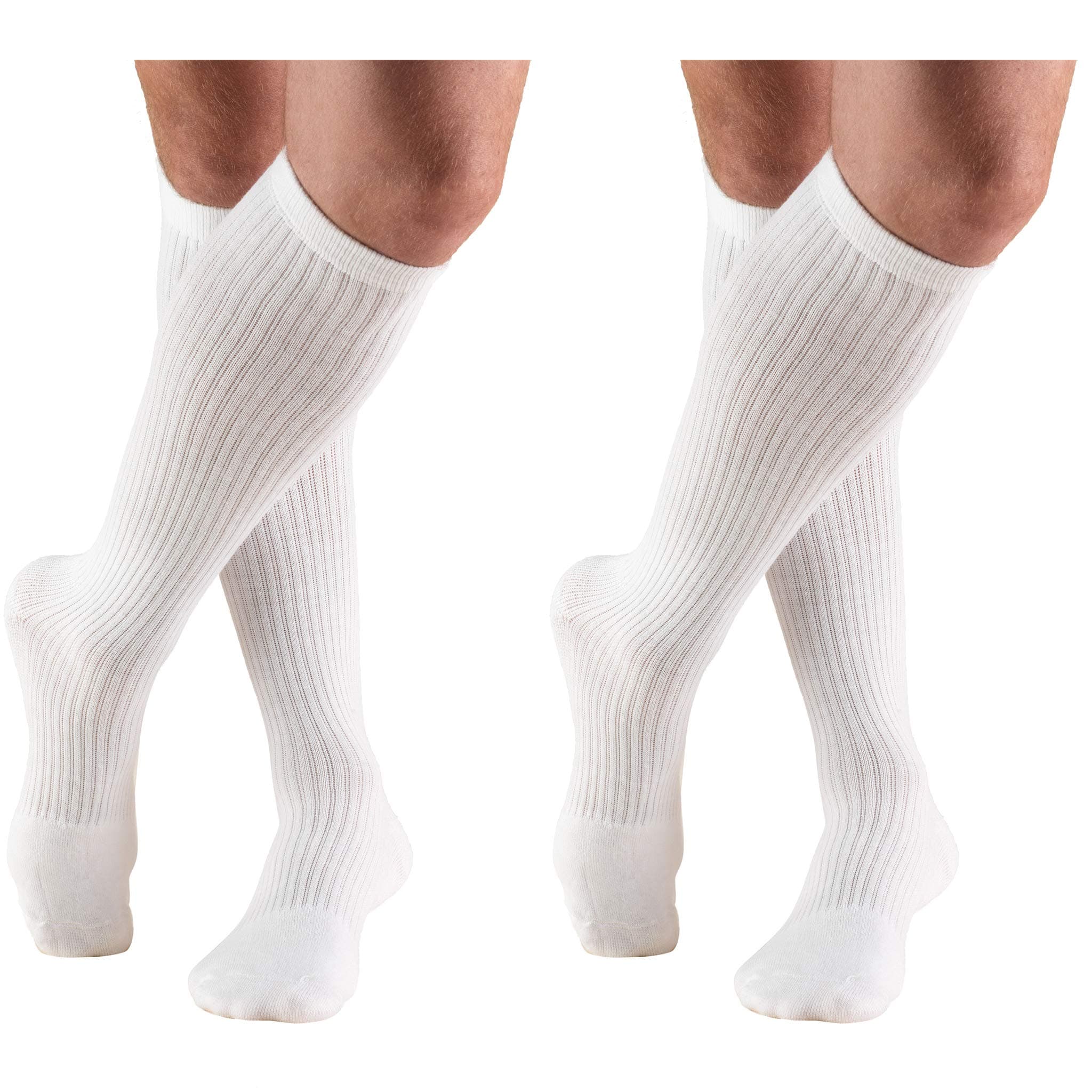 Truform Men's 15-20 mmHg Knee High Cushioned Athletic Support Compression Socks, White, Small (Pack of 2)