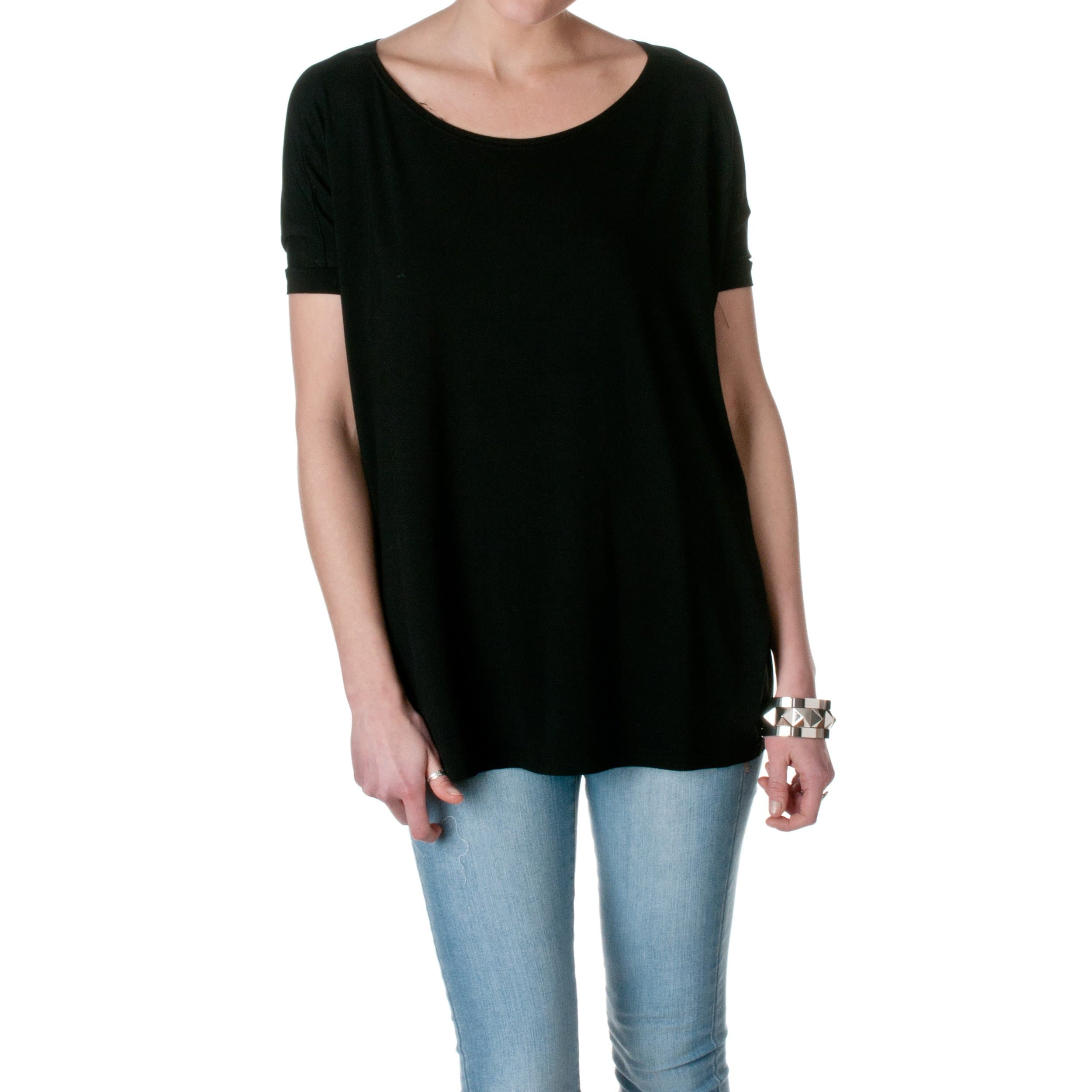 Women's Short Sleeve Loose Fit Bamboo Top, Black, Large