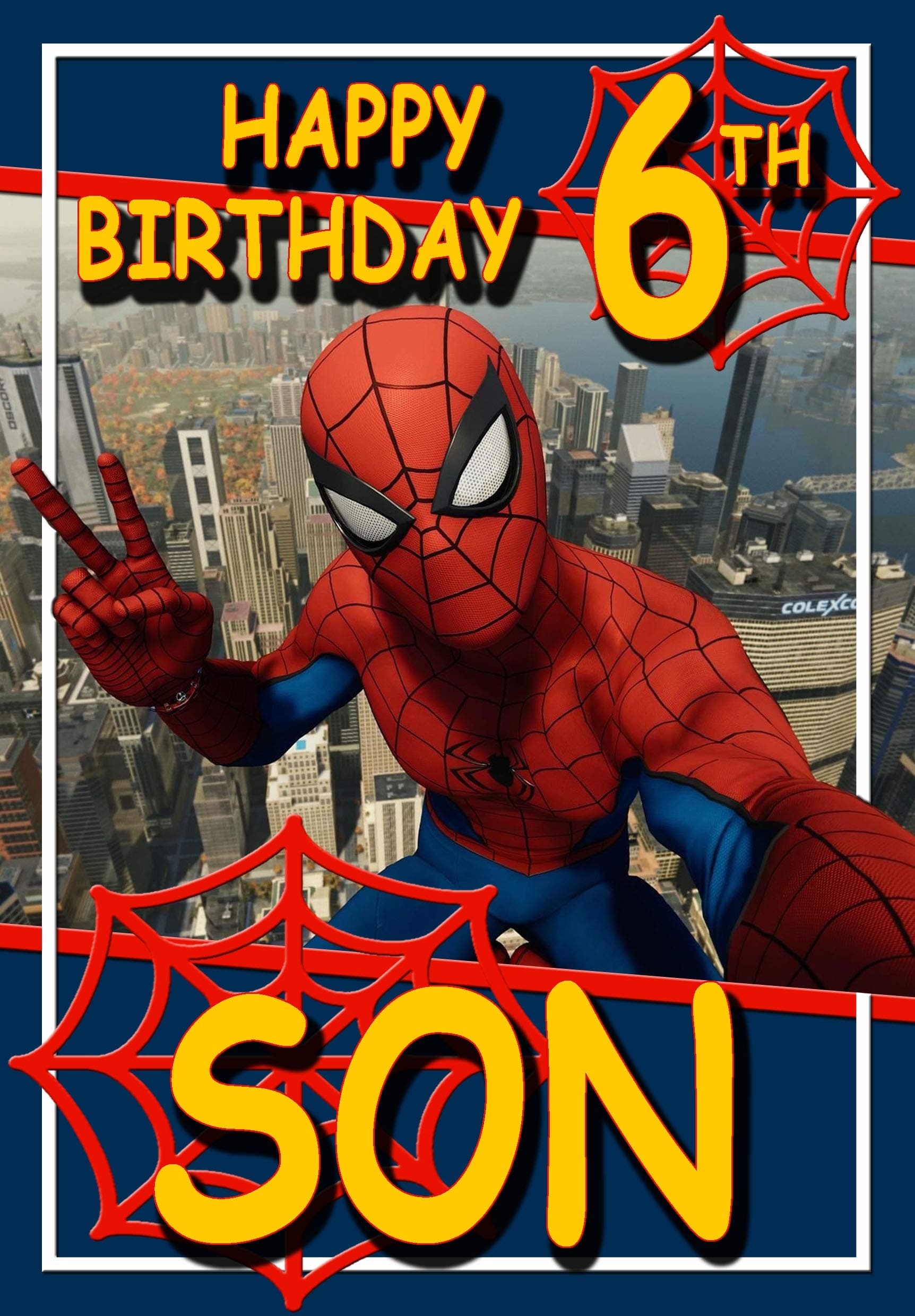 Spiderman Birthday Card for Son Age 6 - Optional Personalised Extra Large 77MM Badge - Full Colour Inside!