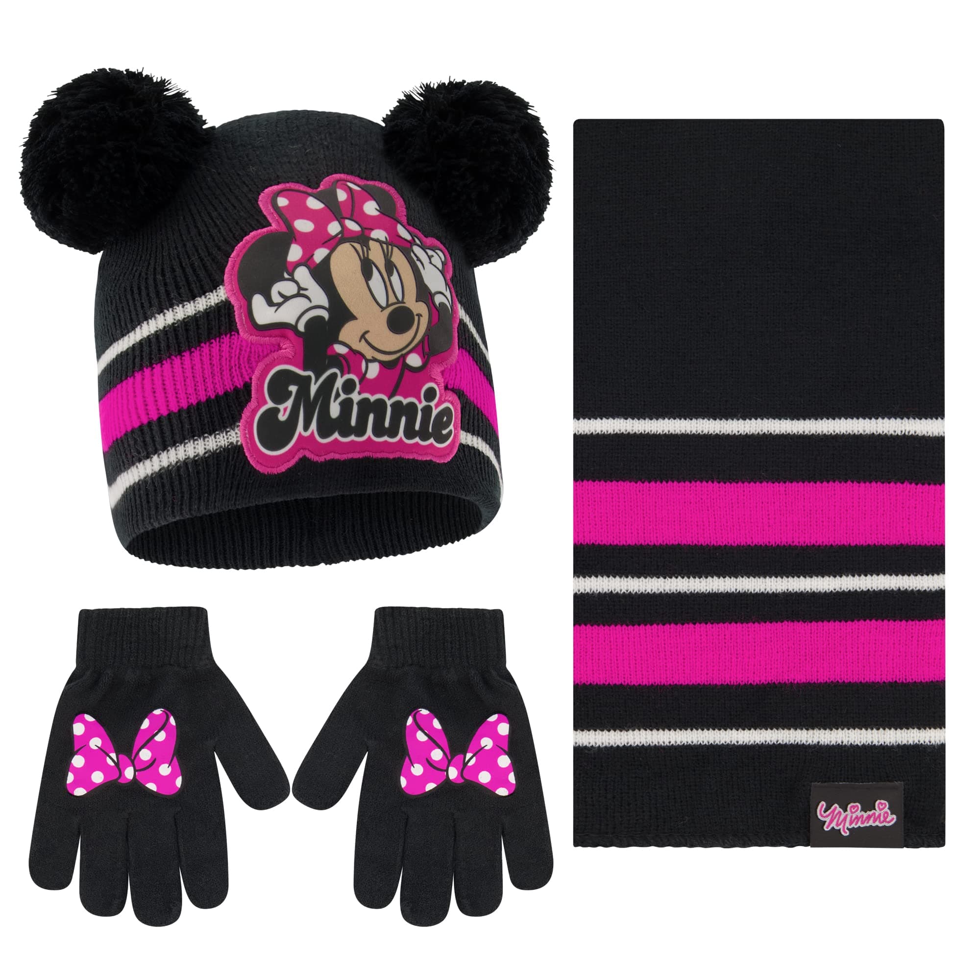 Girls Toddler Winter Hat, Scarf & Mittens Set 2-4 Or Minnie Mouse Hat, Scarves & Kids Gloves Sets 4-7