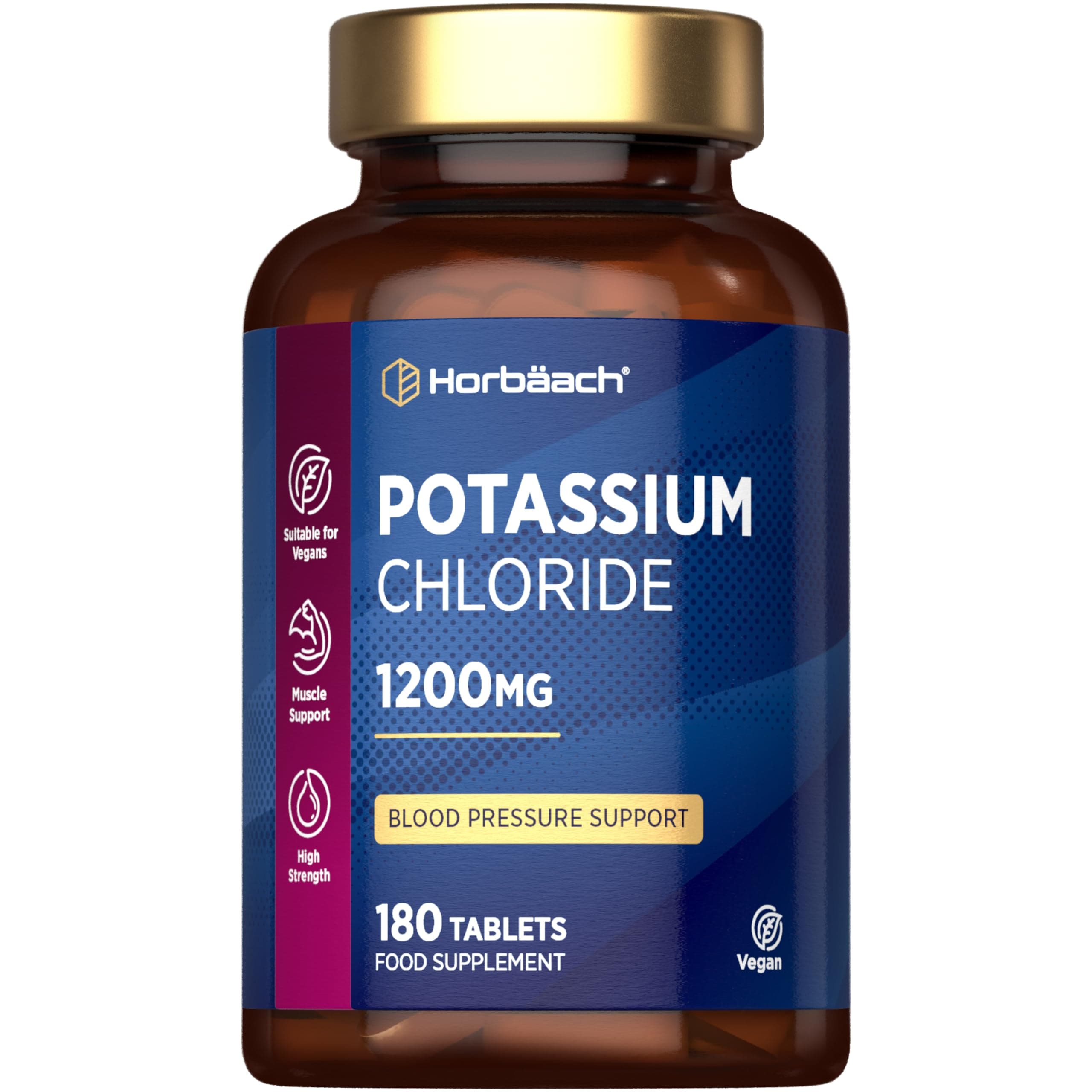 Horbäach Potassium 200mg & 50mg Vitamin C | 180 Vegan Tablets | Blood Pressure, Muscle Function & Nervous System Support | Non-GMO, Gluten Free Supplement | by