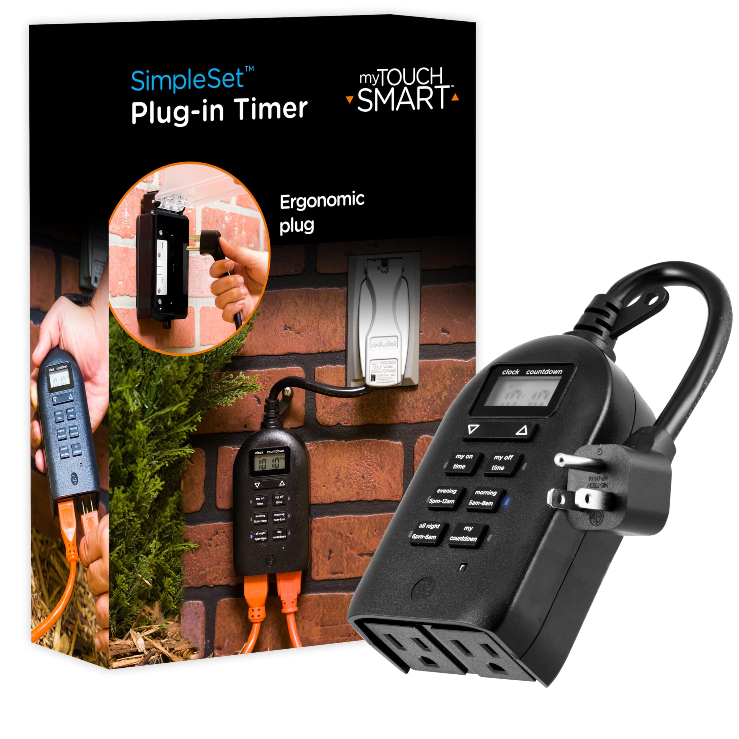 myTouchSmart 26898-P1 Indoor/Outdoor Weather Resistant Digital Plug-in Timer, Custom Presets
