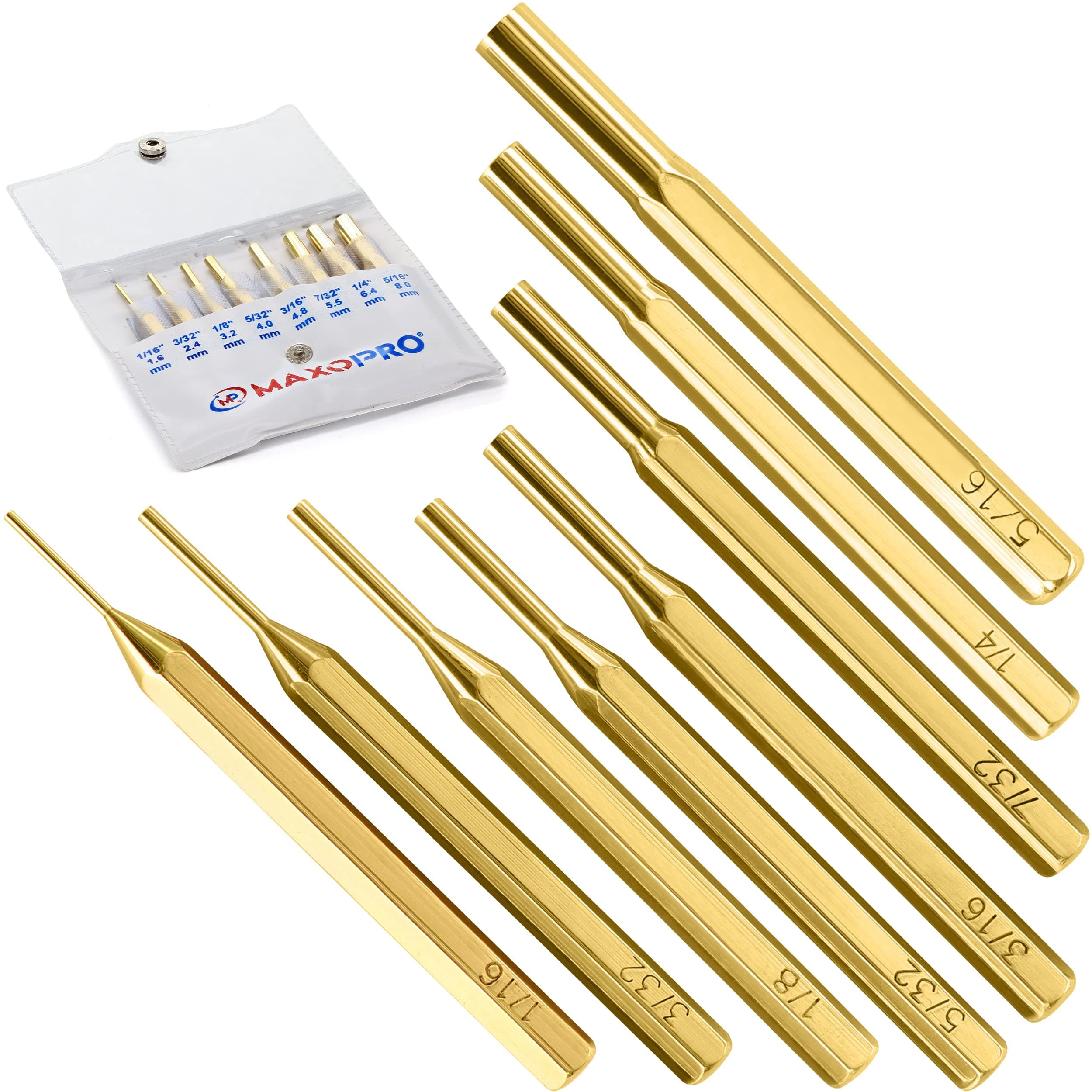 Premium Brass Punch Set – 8 Pcs Professional Drive Pin Gunsmith Punch Set - Non-marring for Watch Repair Jewelry Gunsmithing and Craft (8pc Brass Pins)