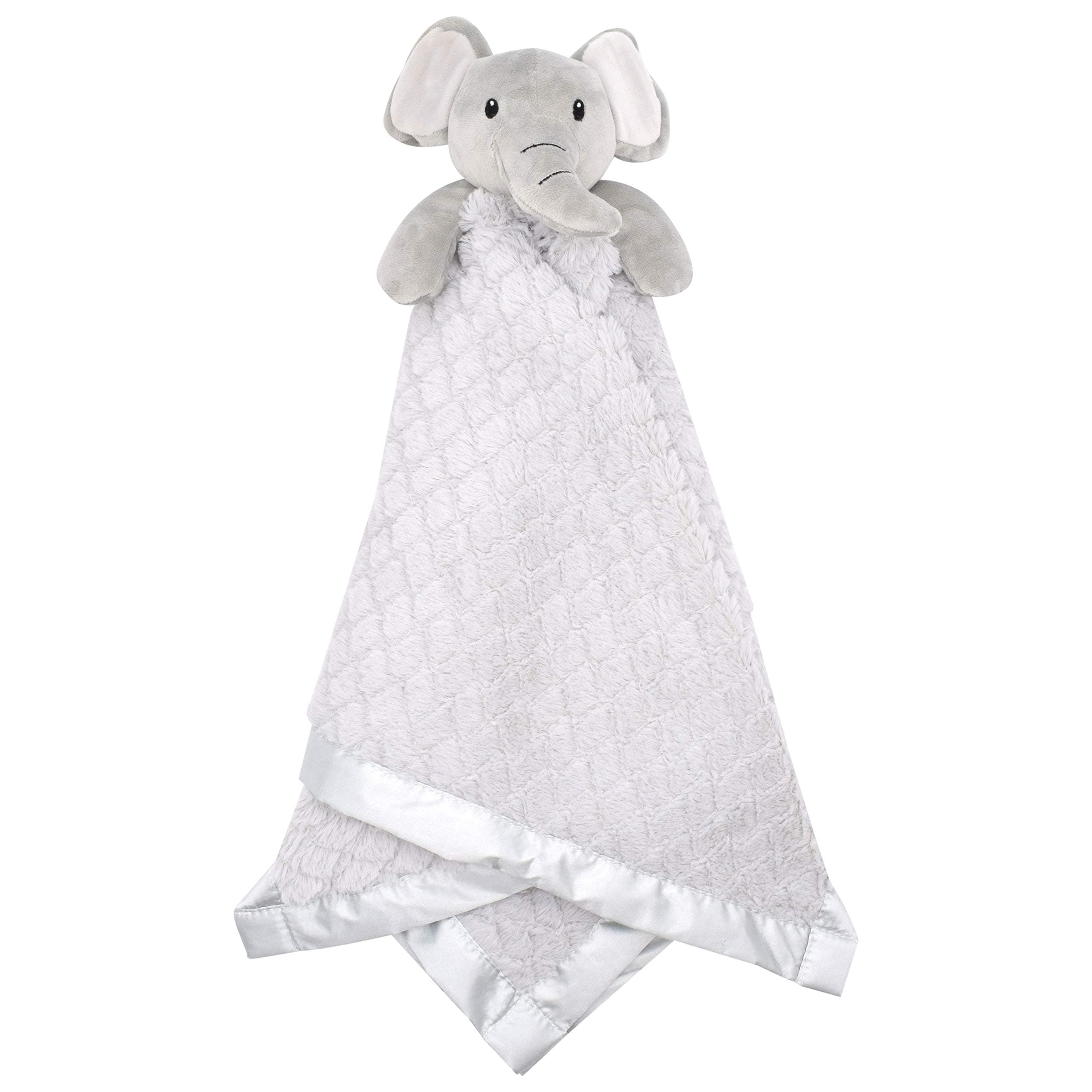 EVERYDAY KIDSLarge Lovey Baby Security Blanket for Boys and Girls Sweet Elephant Stuffed Animal on 30” Gender Neutral Gray Snuggle Baby Blanket; Fluffy Fleece with Attached Plush Toy to Cuddle