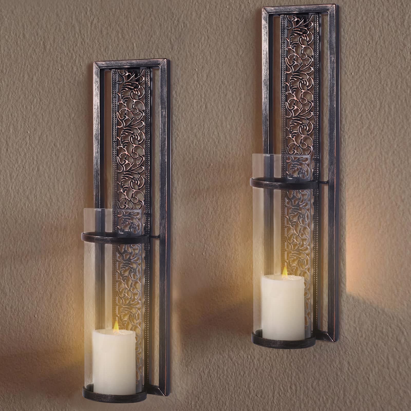 Wall Sconce Candle Holder – Metal Wall Décor for Living Room, Bathroom, Dining Room Decoration, Set of 2 Candle Sconce