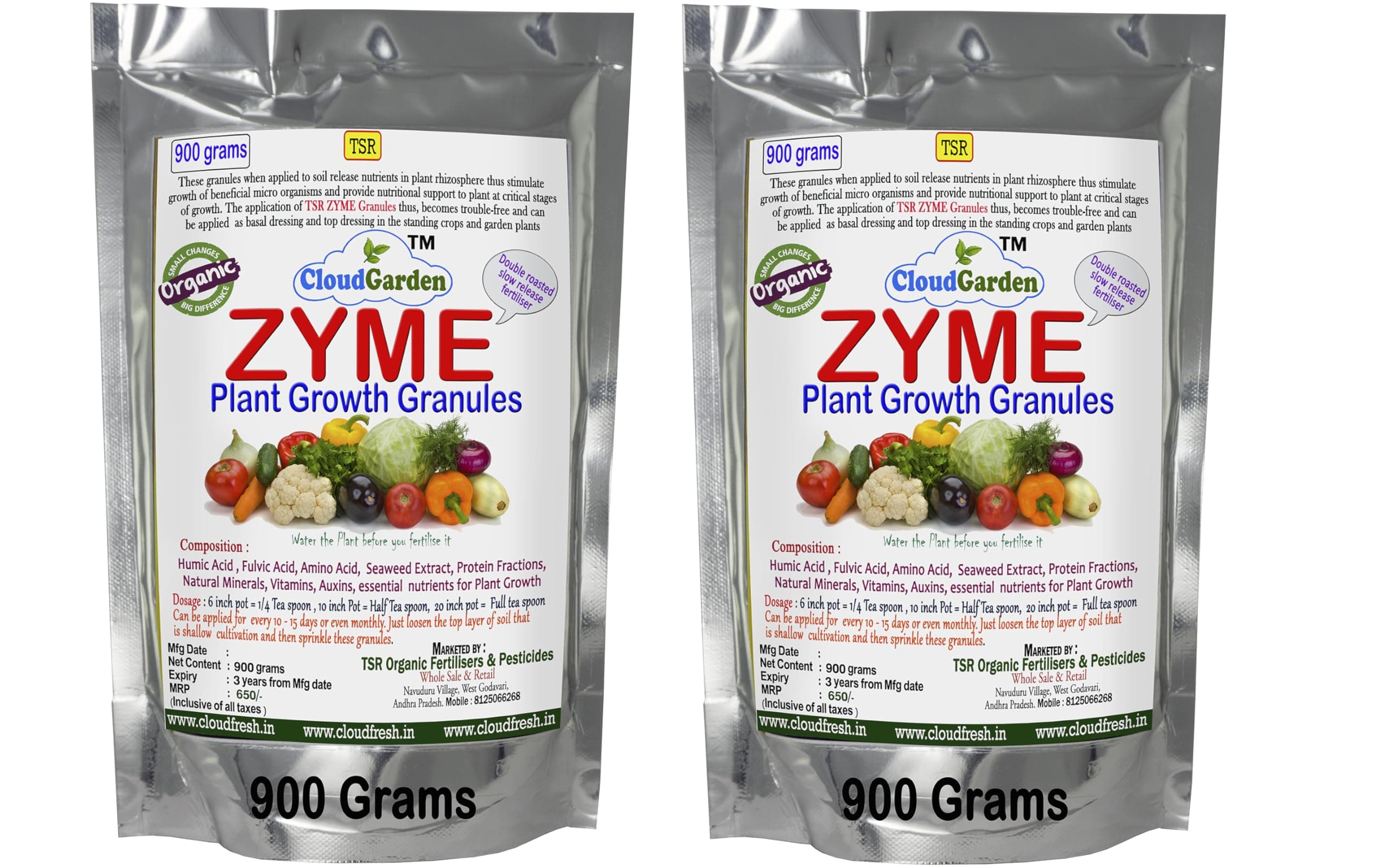 TSR Organic Fertilisers & Pesticides Zyme Fertilizer Granules (900 + 900=1800 g) for All Types Indoor Outdoor Garden Plants