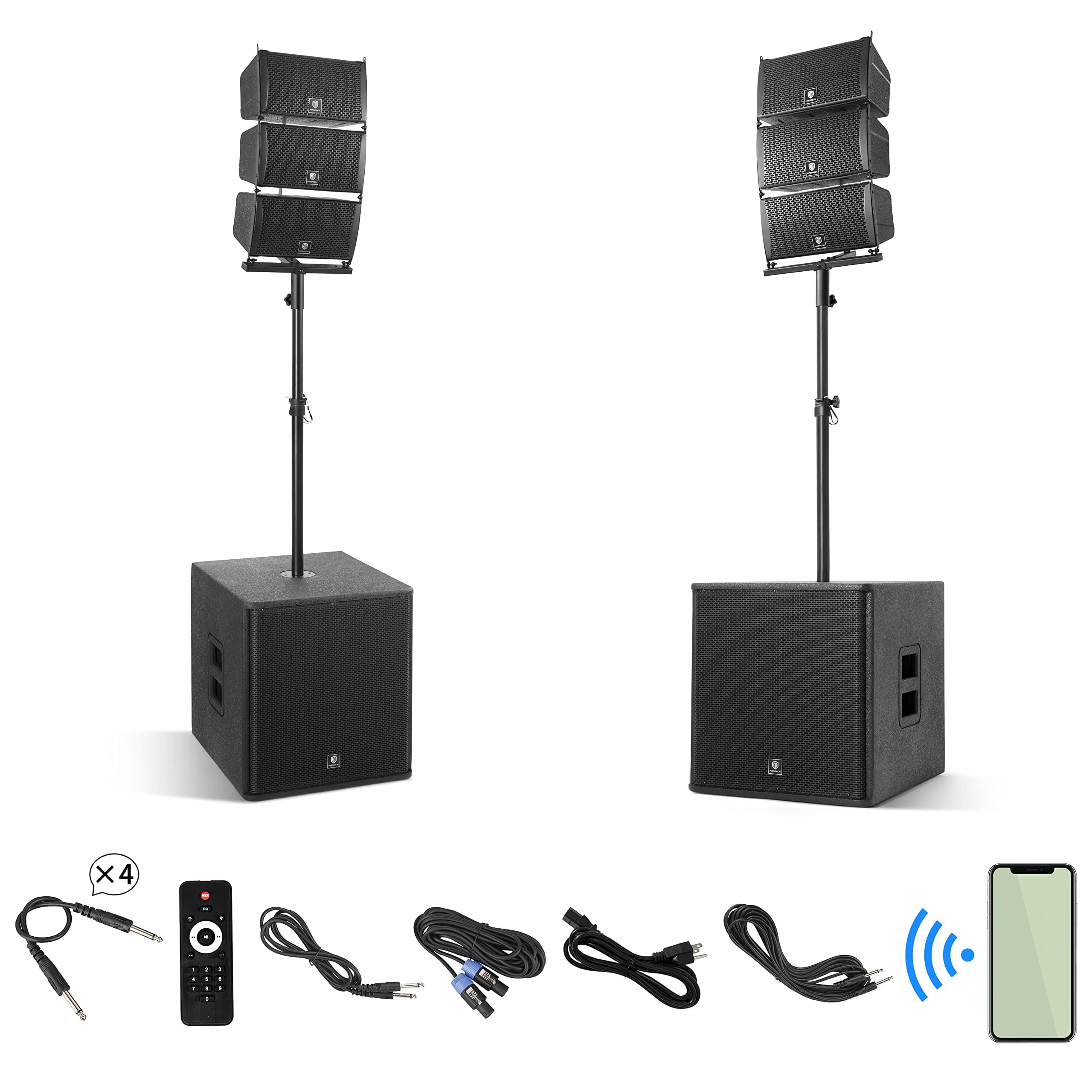 ACHEE 8000 18INCH 8000W P.M.P.O Stereo Bluetooth/DJ/Powered PA Speaker System Combo Set with Line Array Speakers and 2 Subwoofers USB Drive Read/SD Card/Remote Control