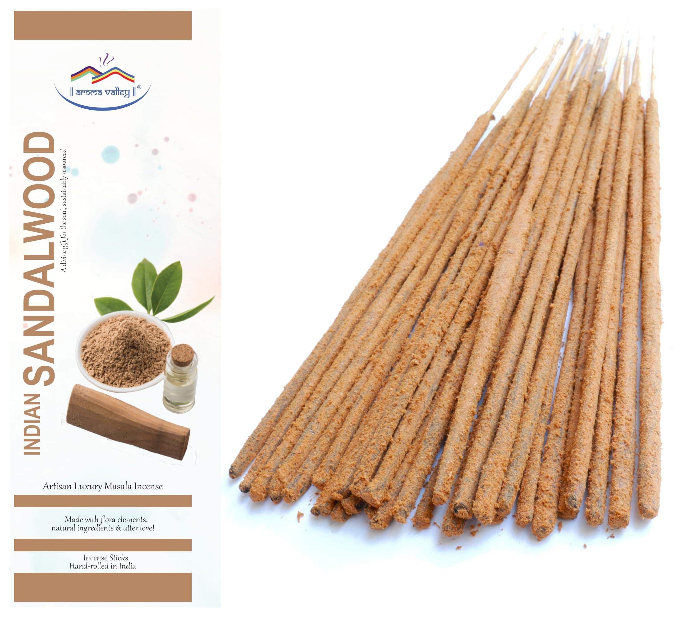 Indian Sandalwood Incense Sticks - Artisan Luxury Masala Incense - Divine Scent for Home, Meditation & Aromatherapy - Handrolled 30 Sticks