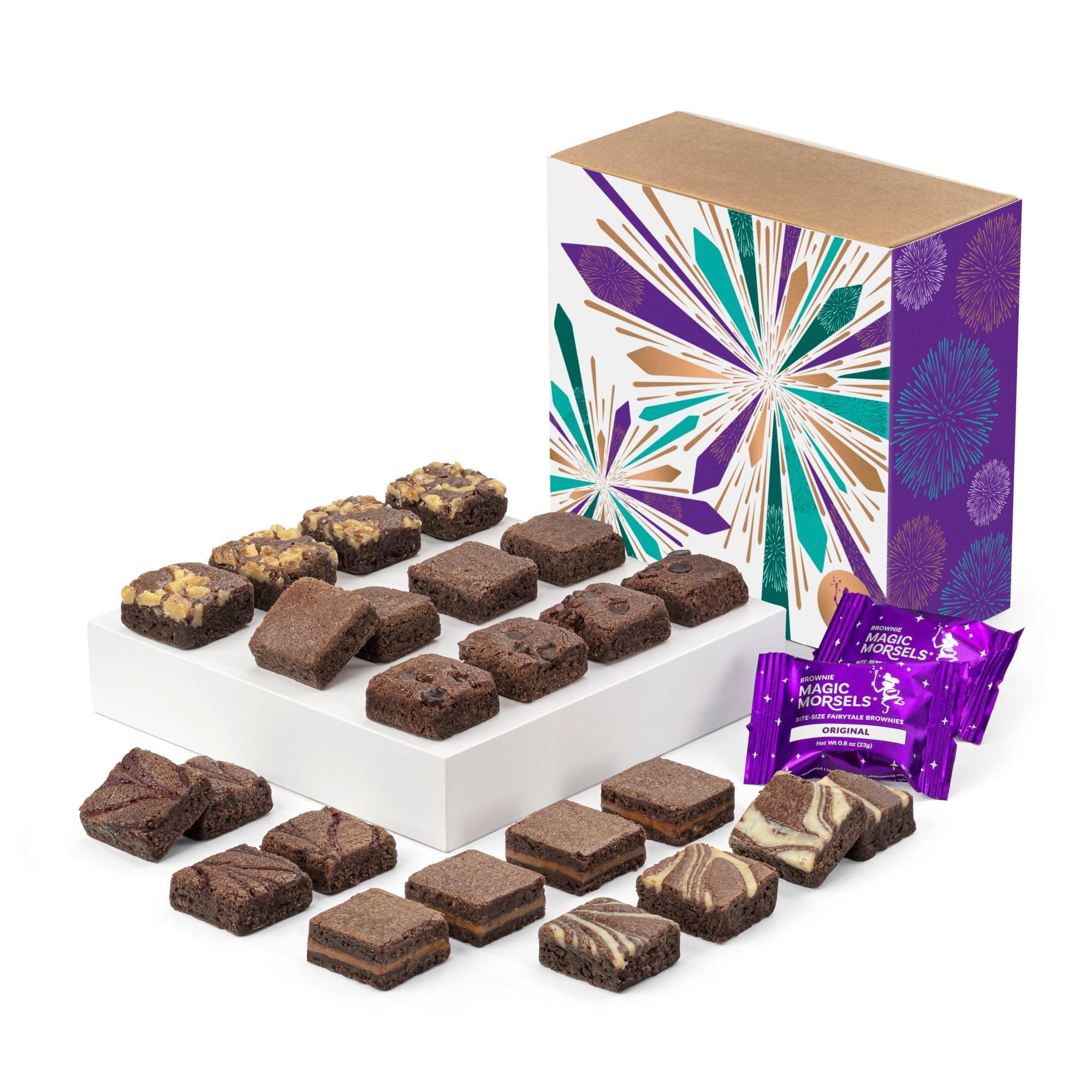 Celebration Magic Morsel 24 Individually Wrapped Gourmet Chocolate Food Gift Basket for New Home Anniversary New Baby and More - 1.5 Inch x 1.5 Inch Bite-Size Brownies - 24 Pieces - Item CG424