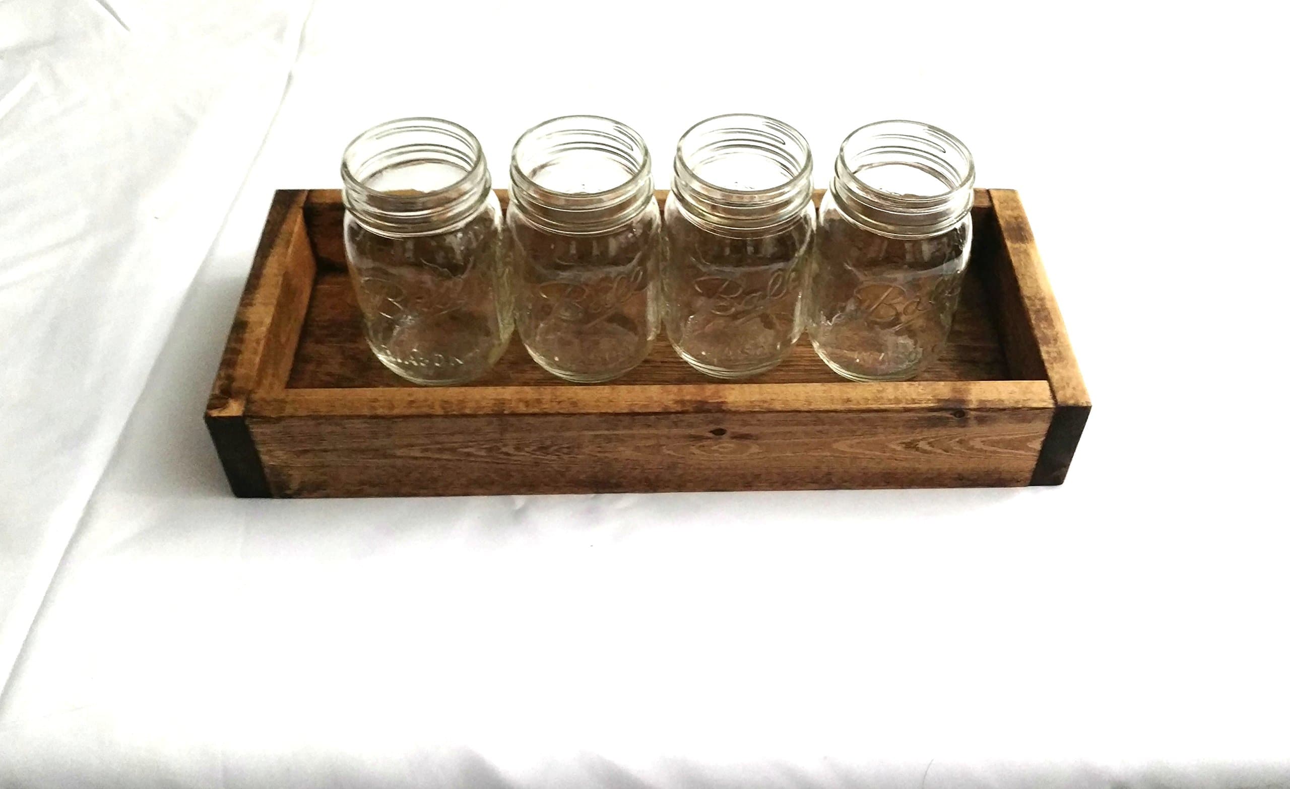 Rustic Wood Box Centerpiece with 4 Mason Jars Farmhouse Mason Jar Decor