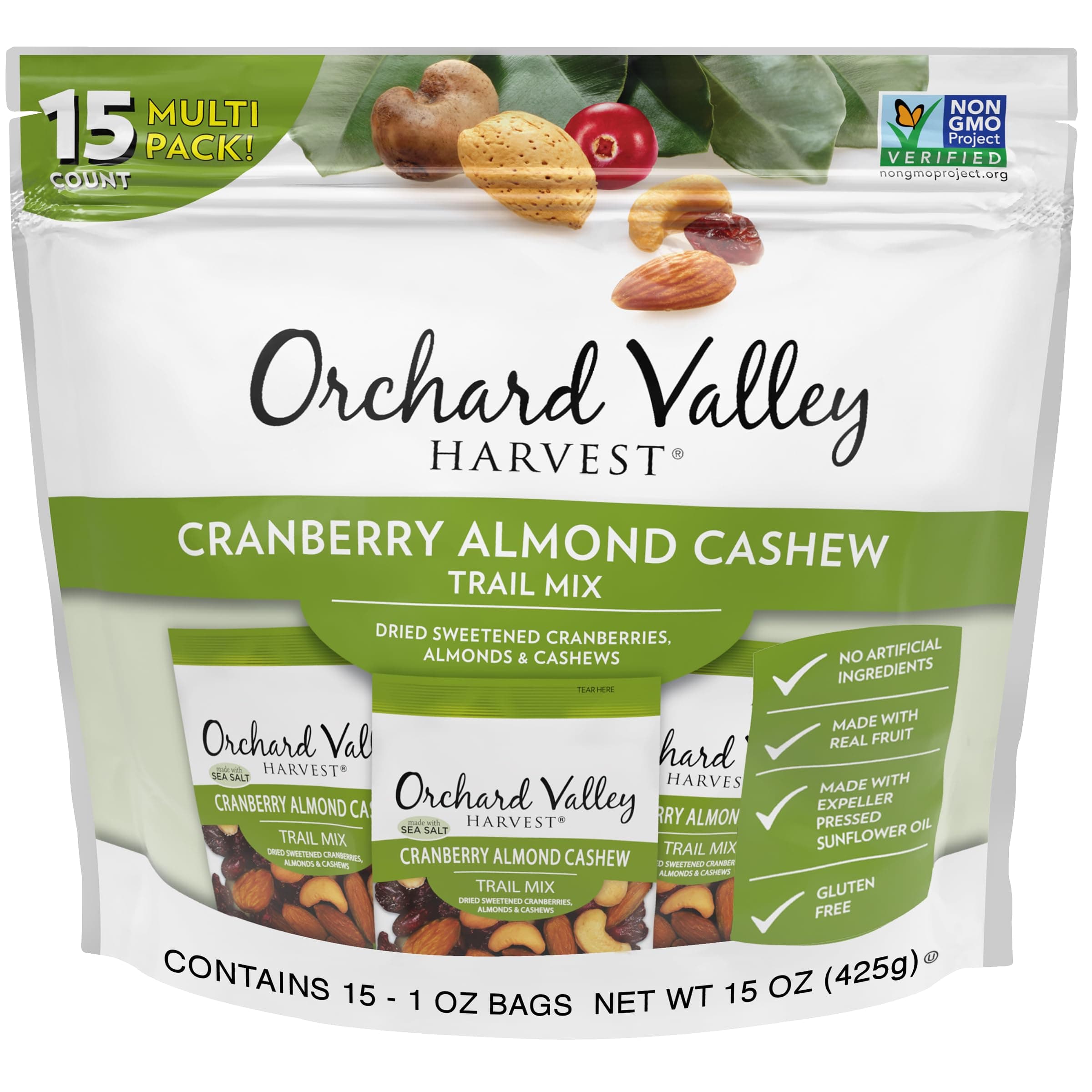 Cranberry Almond Cashew Trail Mix, 1 Ounce (Pack of 15), Cranberries, Almonds, Cashews, Trail Mix Individual Packs, Snacks for Adults, No Artificial Ingredients, Bulk Snacks, Healthy Snacks for Adults