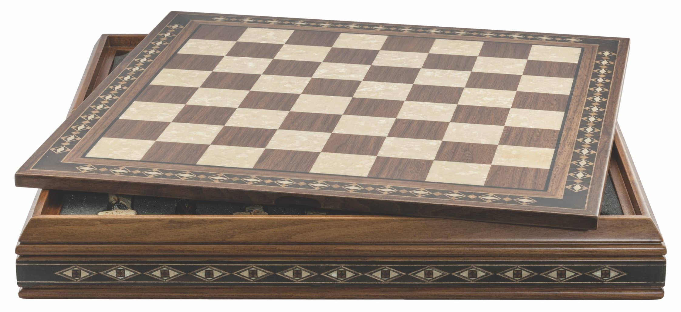 Walnut & Eco Mother Of Pearl Chess Board 50cm With Case by Studio Anne Carlton