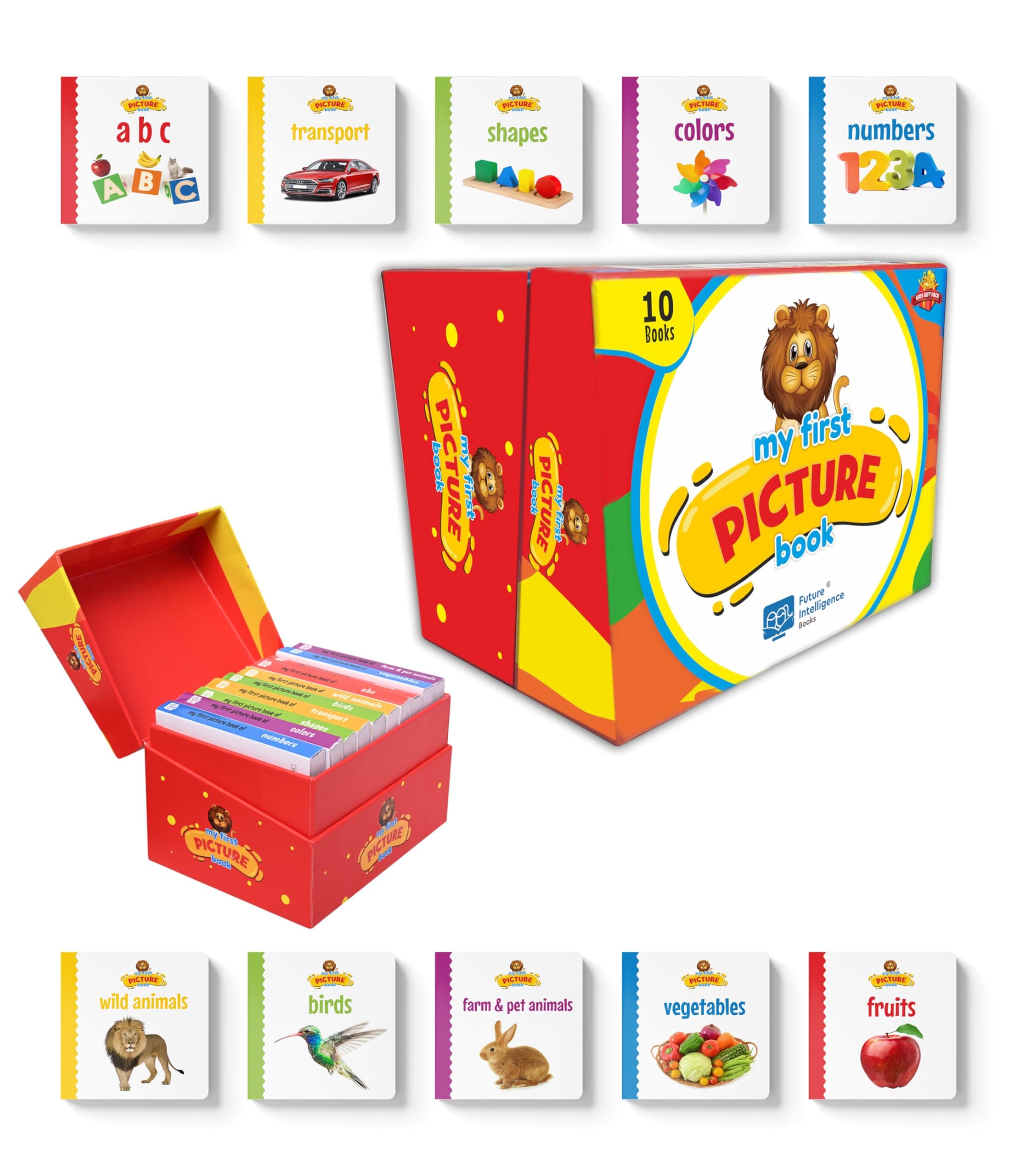 My First Library Picture Book Set of 10 Board Books for Kids | Alphabets, Numbers, Shapes, Colours, Transport, Animals, Birds, Vegetables, Fruits | ... Books for Toddlers (My First Picture Book)