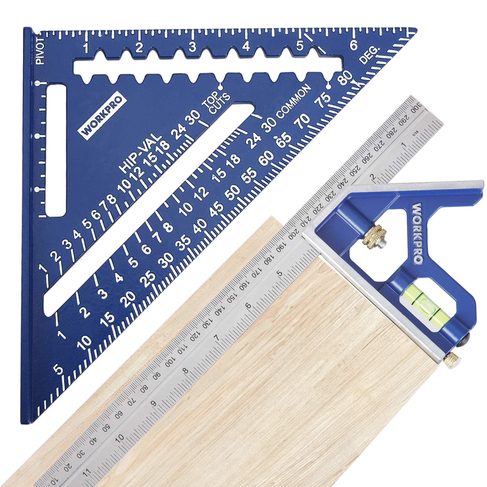 Rafter Square and Combination Square Tool Set, 7 in. Aluminum Alloy Die-Casting Carpenter Square and 12 Inch Zinc-Alloy Die-Casting Square Ruler Combo (Rafter Square Layout Tool)