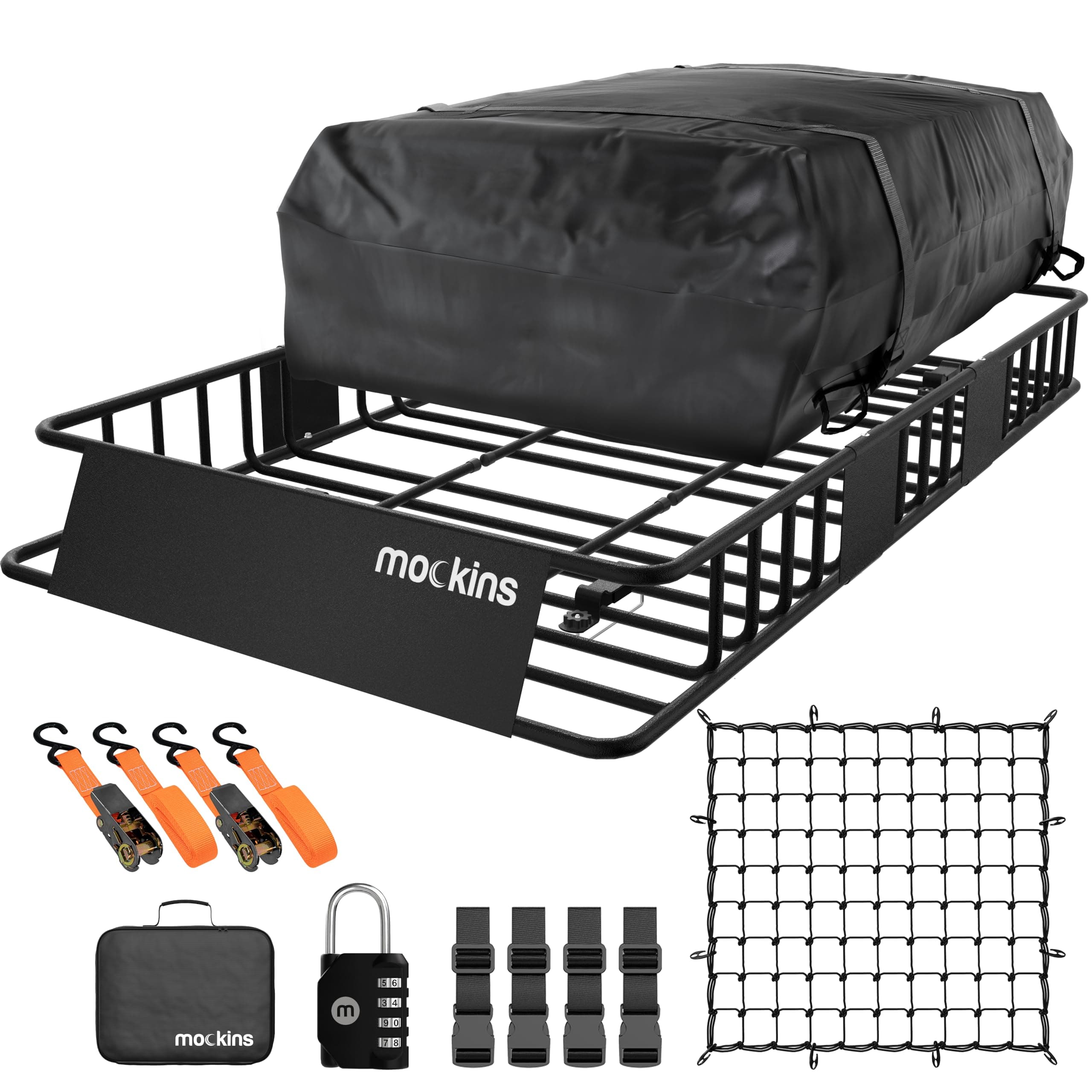 Mockins Roof Cargo Basket 64x39x6 Extendable Cargo Roof Rack Cargo Carrier 250lb Roof Basket Cargo Carrier | Roof Rack Cargo Basket & Waterproof Bag | Cargo Rack Rooftop Cargo Carrier Roof Rack Basket