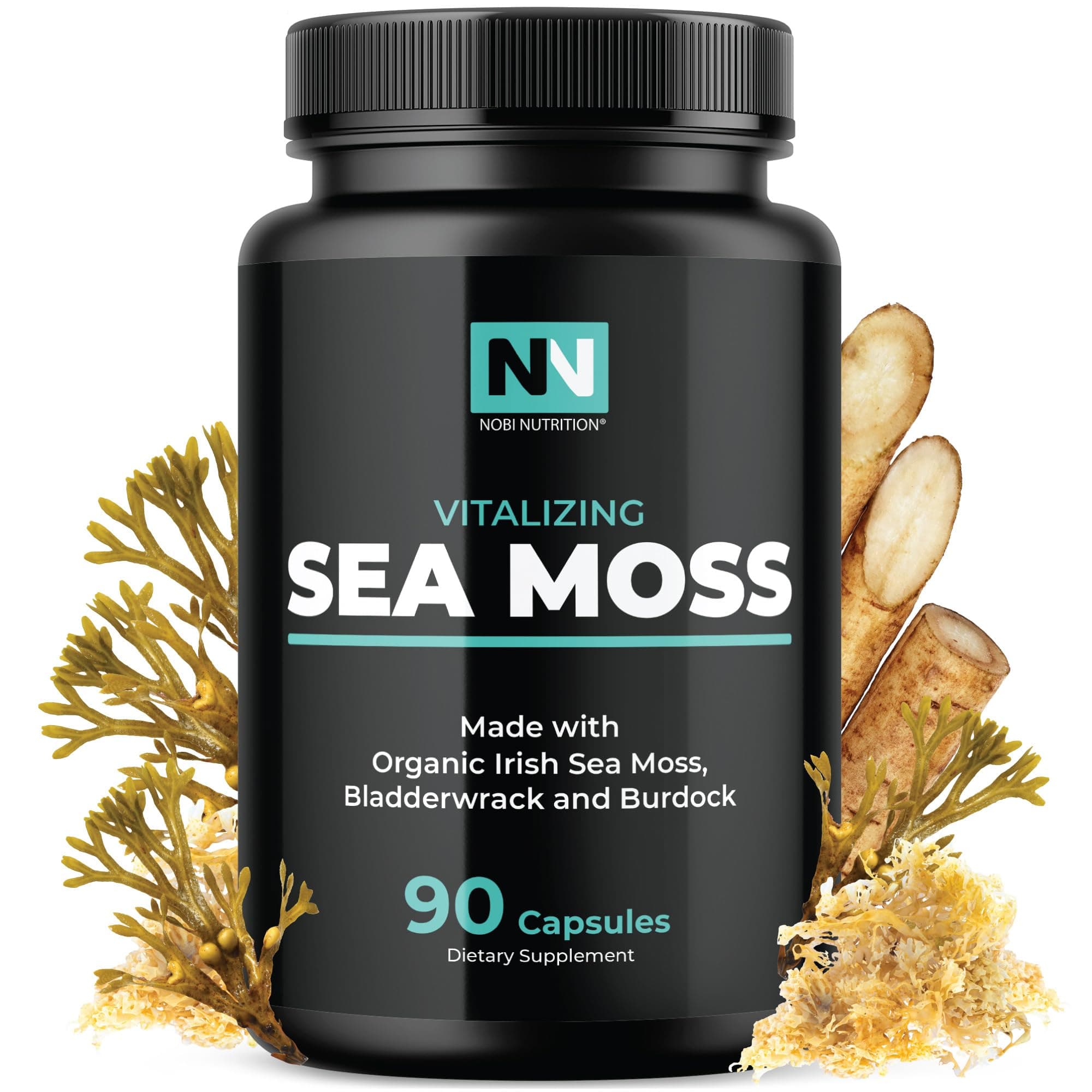 Irish Sea Moss Capsules | With Organic Irish Moss, 300mg Burdock Root & 500mg Bladderwrack Powder | 45-Day Supply | 1300mg Complex | Provides Iodine for Thyroid & Immune Support | 90 Veggie Pills