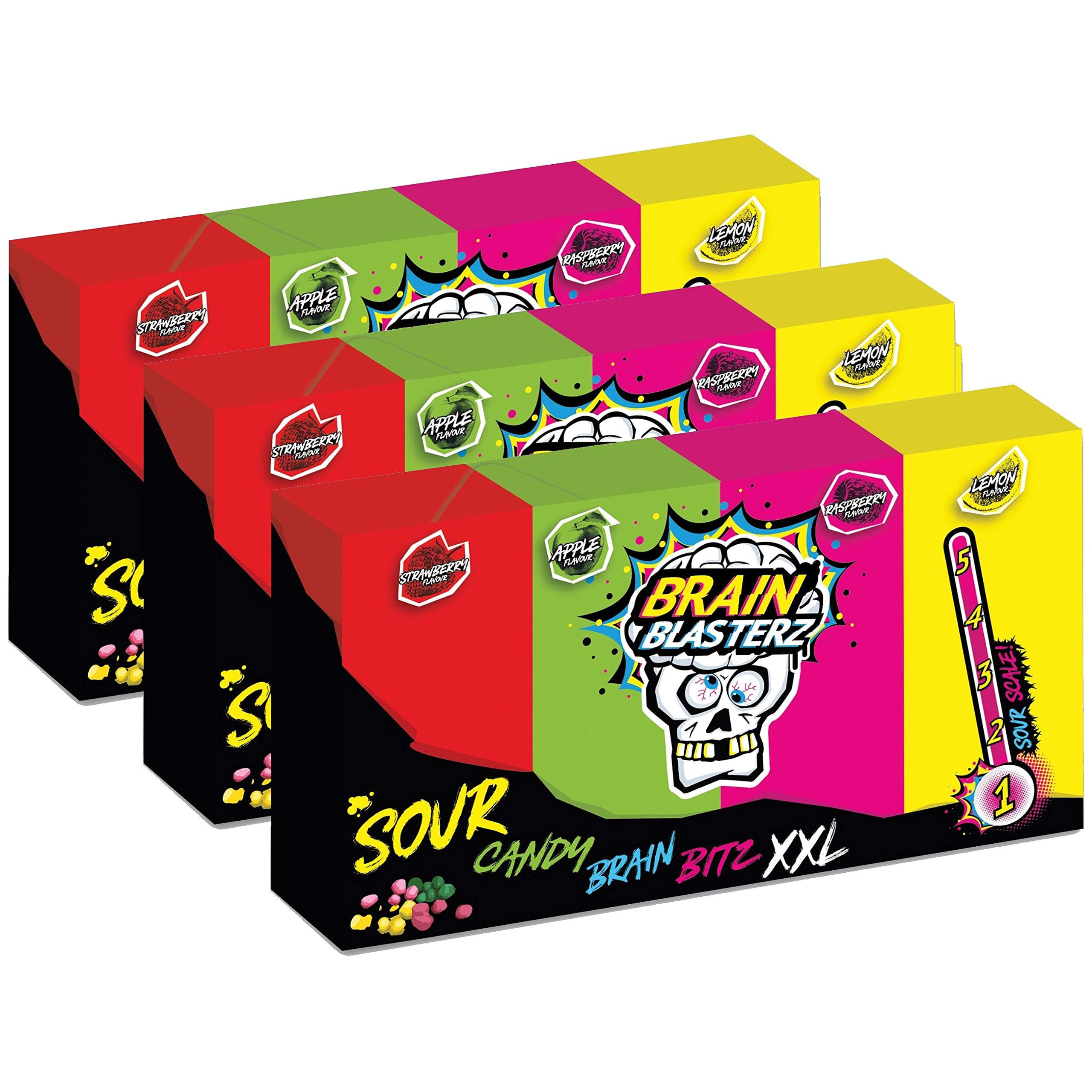 Mixed Flavours XXL Candy Brain Bitz Sour Brain Blasterz Sweets 144g (Pack of 3)