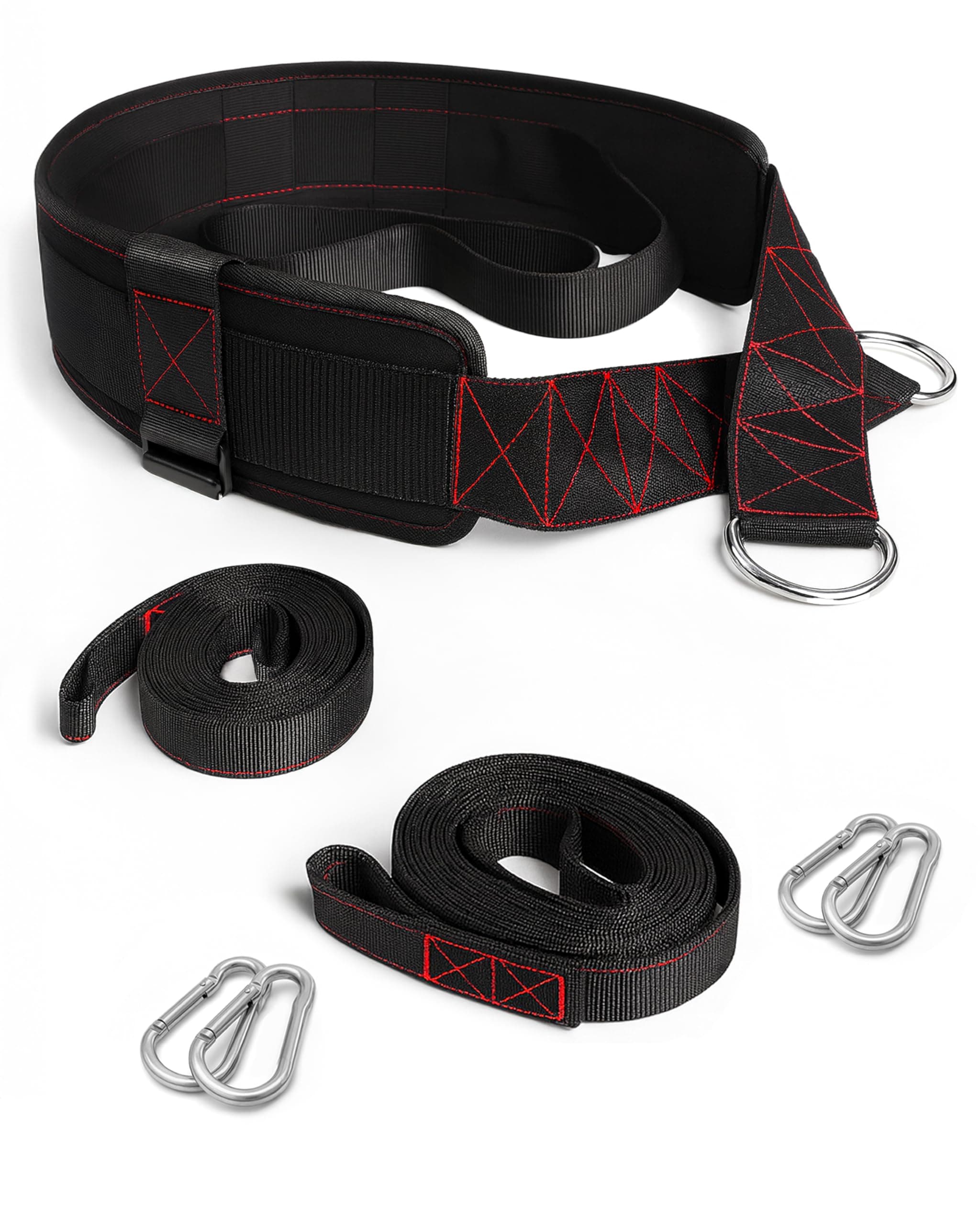 Belt for Pulling, Strength Training, Adjustable Closure, 2 Straps & 4 Hooks Included