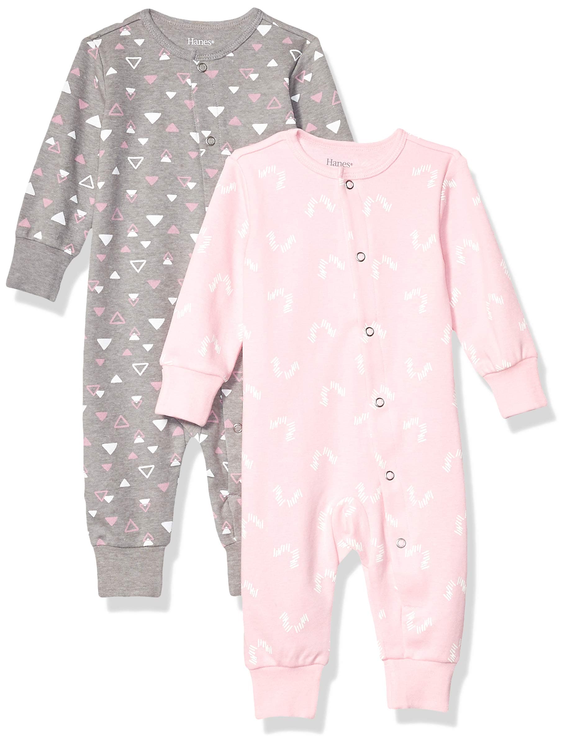 HanesUltimate Baby Flexy 2 Pack Sleep and Play Suits, Pink Shapes, 12-18 Months