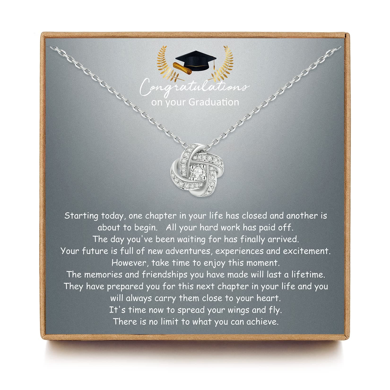 Graduation Gifts for Her, College Graduation Gifts, Sterling Silver knot CZ Necklace for Daughter, Graduation Gift from Mom Dad, Graduation Jewelry