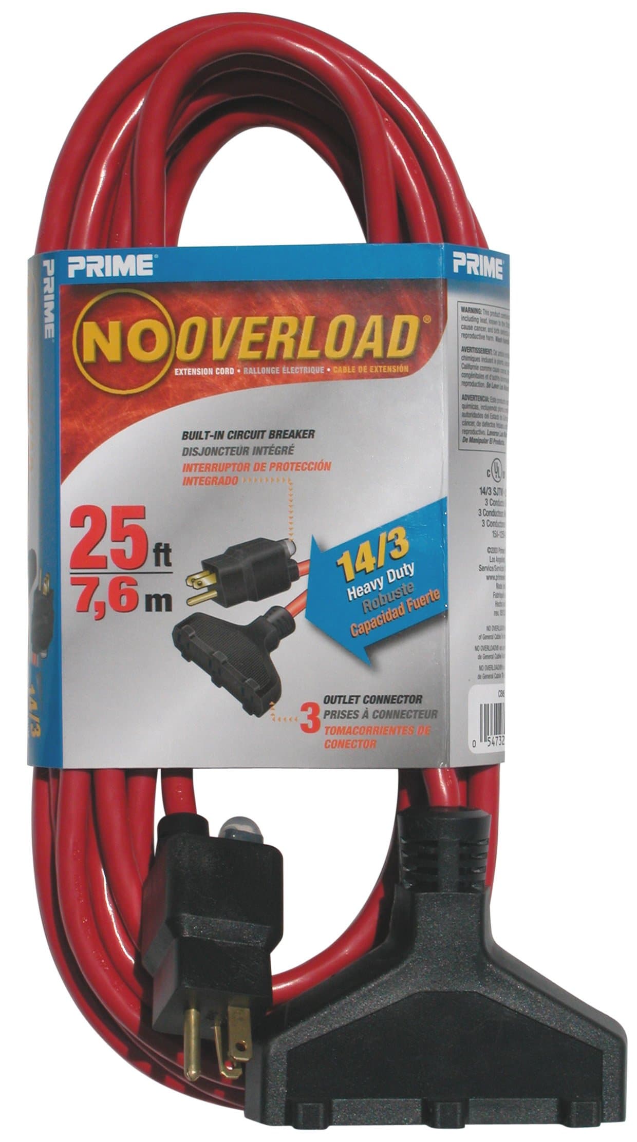 Prime Wire & Cable CB614725 Prime Wire and Cable No Overload Extension Cords, Outdoor, Triple Tap, Ft, 25 Feet