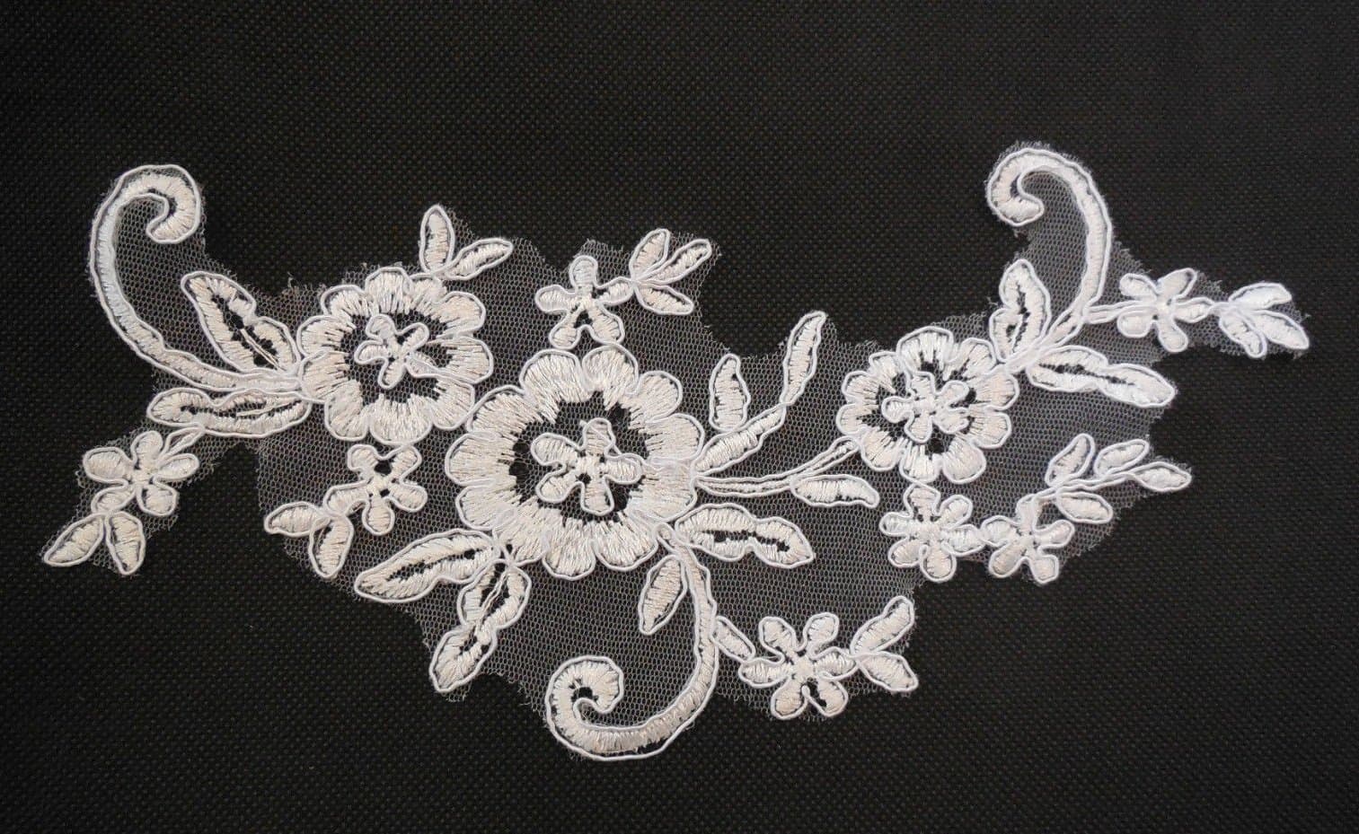 Craftuneed bridal wedding ivory or white floral lace applique dress making sew on embroidered tulle lace motif patch Per piece (S26d) (Ivory)