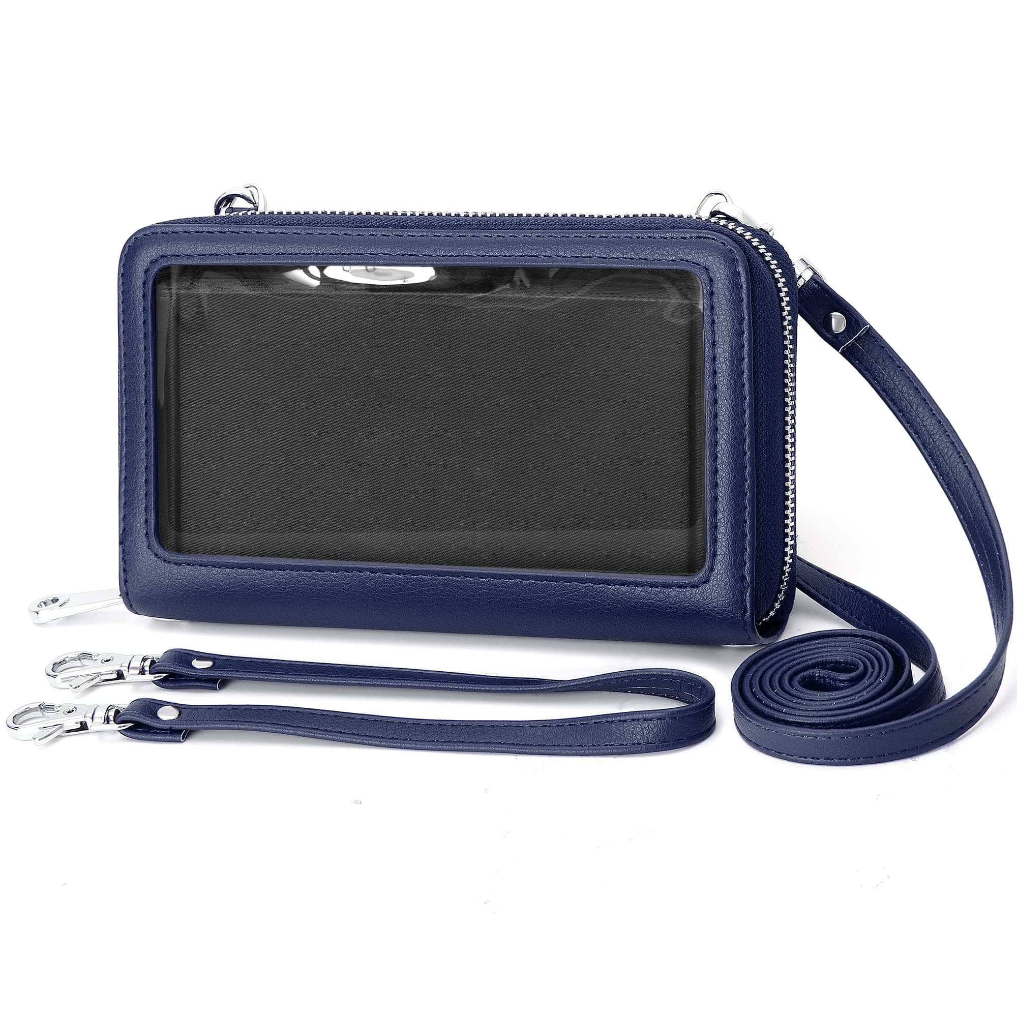 Small Purses for Women Cell Phone Crossbody Bag Large Capacity Wallet Zip Around with Clear Window and Wristlet