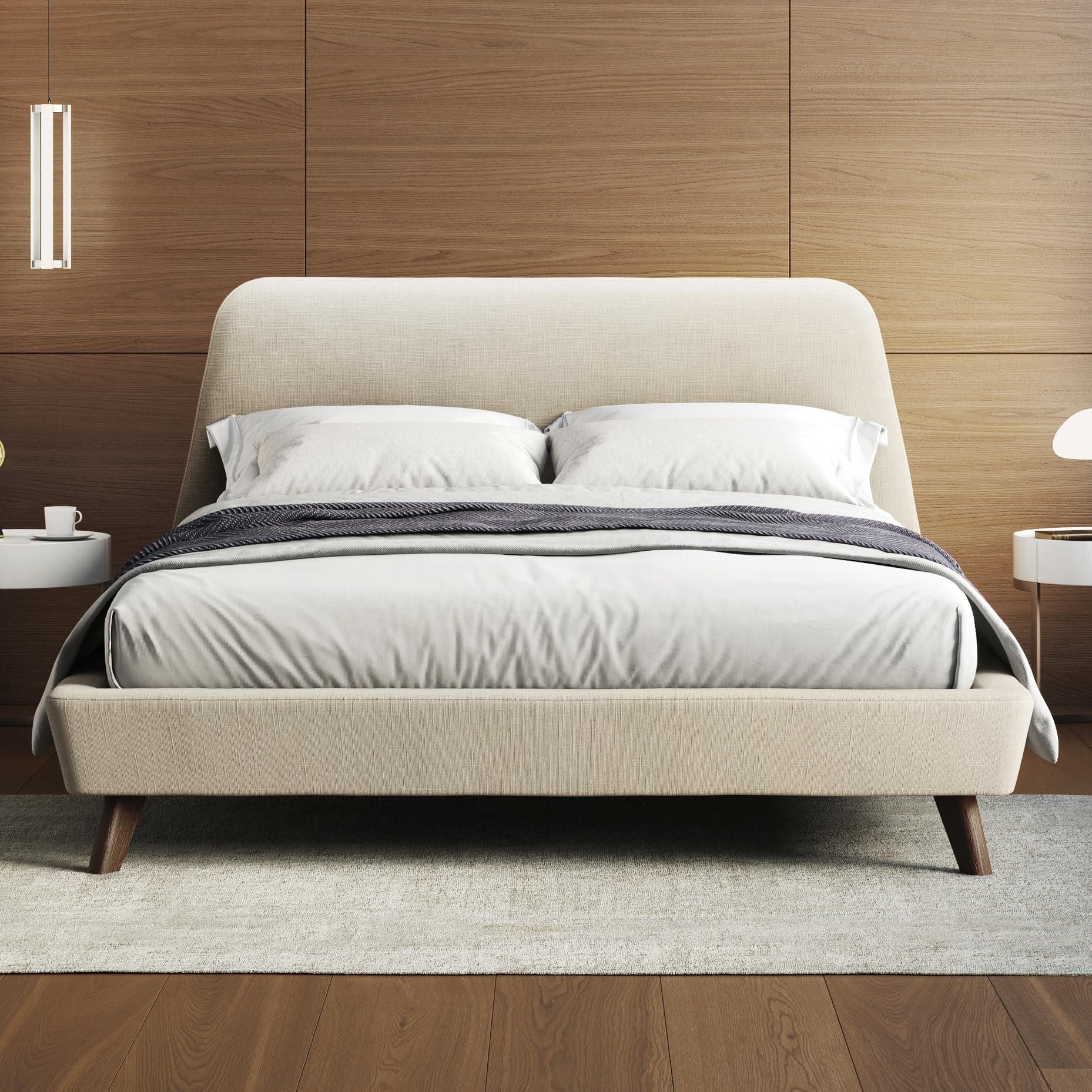 Henry Upholstered Platform Bed (Beige, Queen)