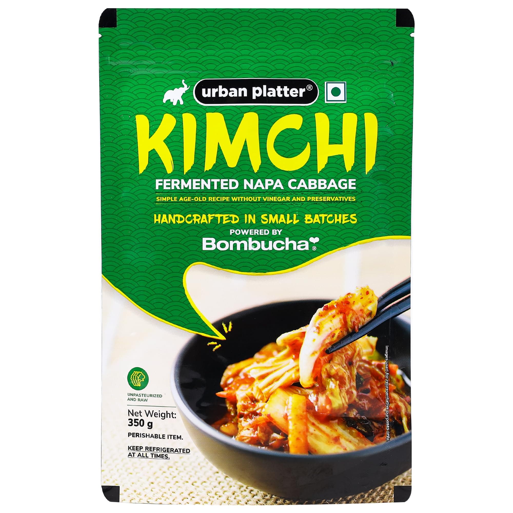 Korean Style Kimchi Fermented Nappa Cabbage, 350g [Raw,Powered by Bombucha]