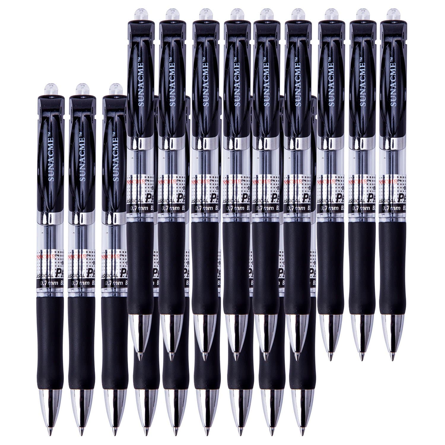 18-Piece 0.5mm Tip Retractable Black Gel Ink Roller Ball Pens, Fine Point - Comfort Grip, Smooth Writing