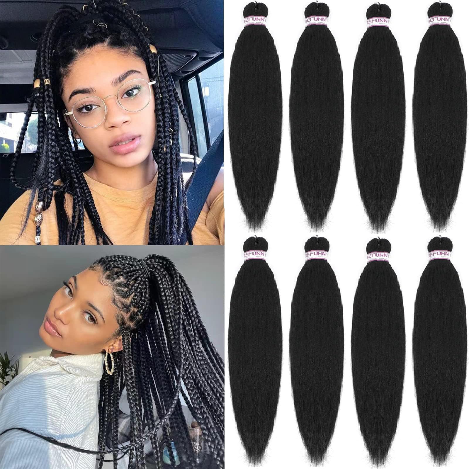 BEFUNNY Pre Stretched Braiding Hair - 8packs 16 Inch Short Black Crochet Human Hair For Braids Or Twist Itchy Free Yaki Perm Straight Low Temperature Synthetic Hair Dip in Hot Water Set Black 1B#