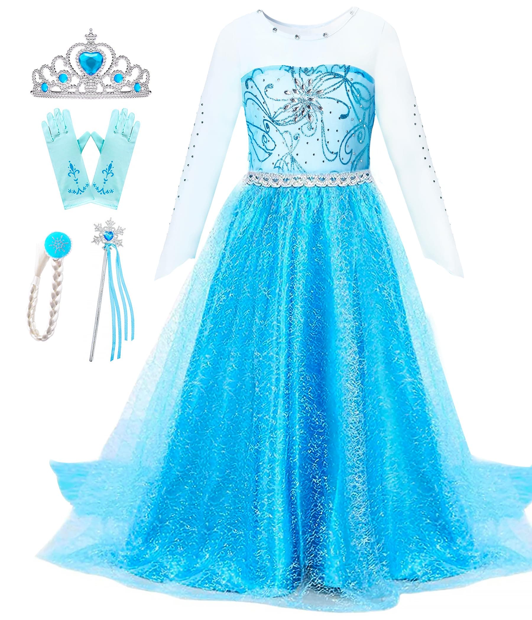Girls Princess Elsa Dress Costume - Halloween Birthday Party Dress Up for Toddler Girl Kids 3t 4t 5t 6t 7t 8t