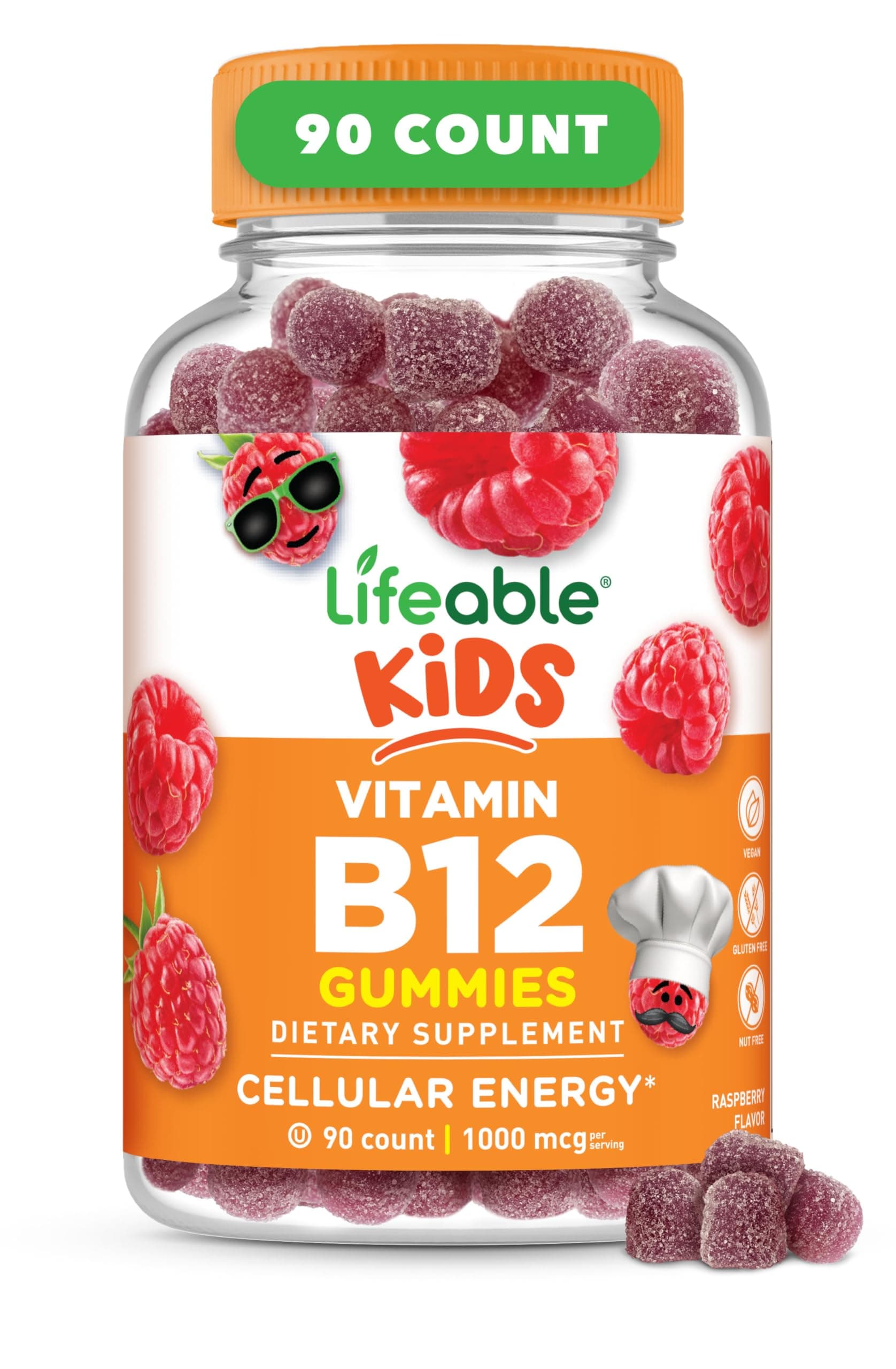 Lifeable Vitamin B12 for Kids | 1000 mcg | Great Tasting Vitamin B12 Gummies | Gluten Free, Vegan B12 Vitamins | B12 Vitamins for Energy, Mood and Nervous System Support | 90 Gummies