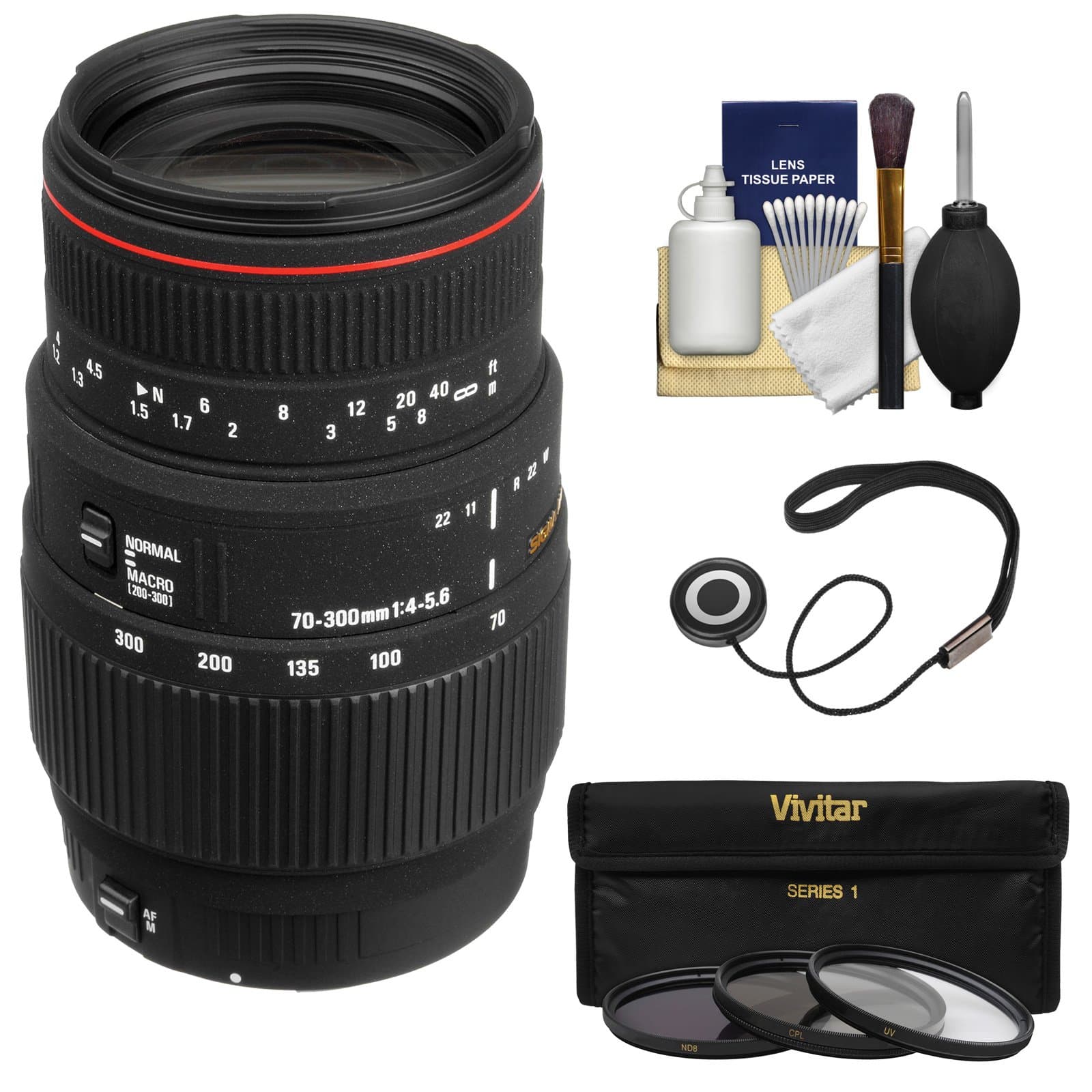Sigma 70-300mm f/4-5.6 APO DG Motorized Macro Zoom Lens + 3 Filters Kit for Nikon D3300, D5300, D5500, D7100, D7200, D610, D750, D810, D4s Camera