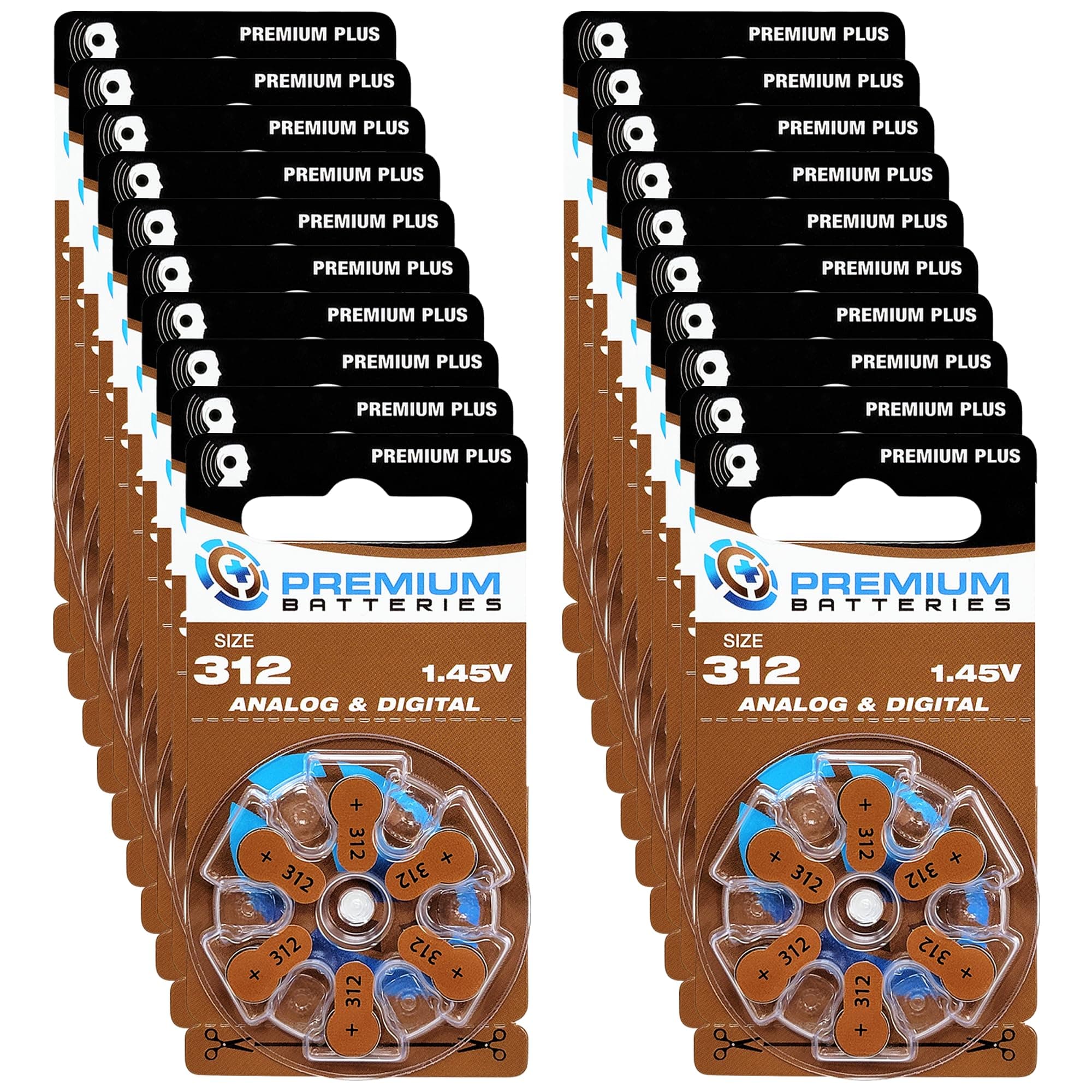 Premium Batteries Size 312, ZA312, PR41, P312 1.45V Zinc Air Hearing Aid Batteries Brown Tab (120 Batteries)