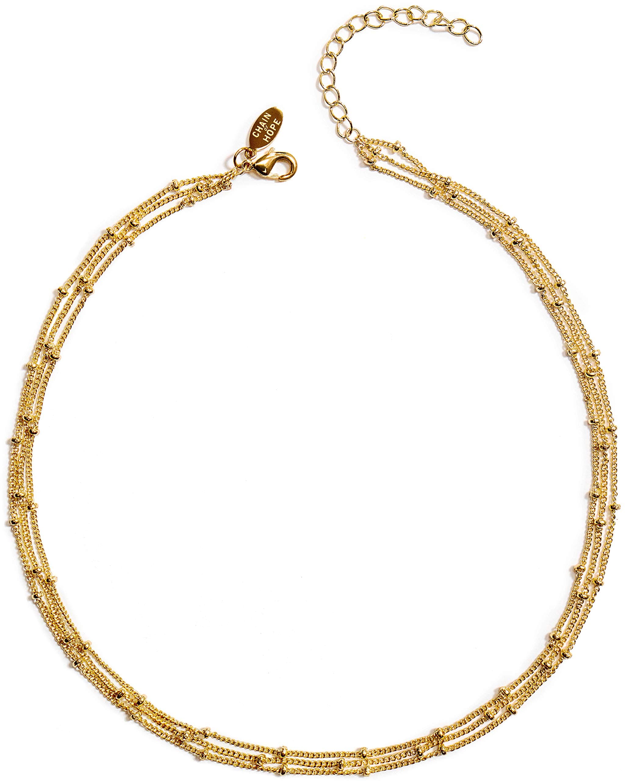 Gold Choker Necklaces for Women, Fashion Jewelry for Women, Triple Satellite Beaded Chain Choker, Birthday Gifts for Mom, Designed in California