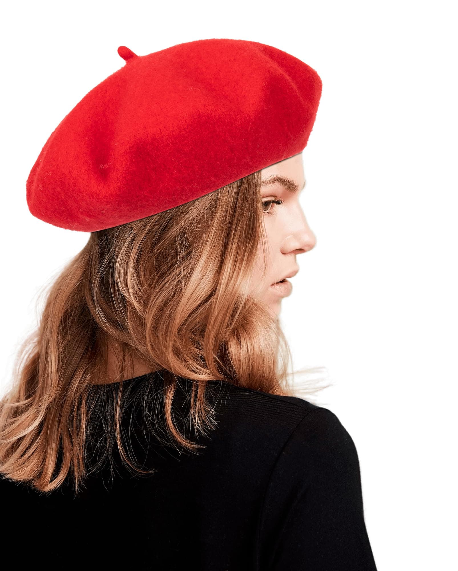 Women Wool Beret Hat, Classic French Style Artist Hat, Solid Color Chic Winter Warm Cap for Girls