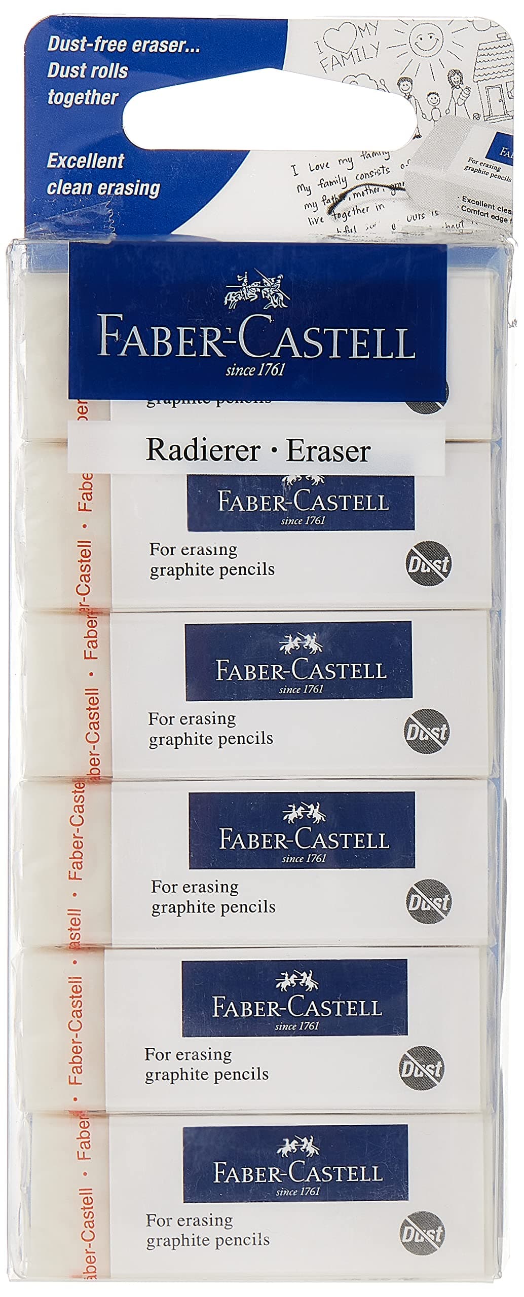 Faber-Castell Faber Castell Dust Free Eraser Big Wallet Of 6Pc, White, 187228, Pvc