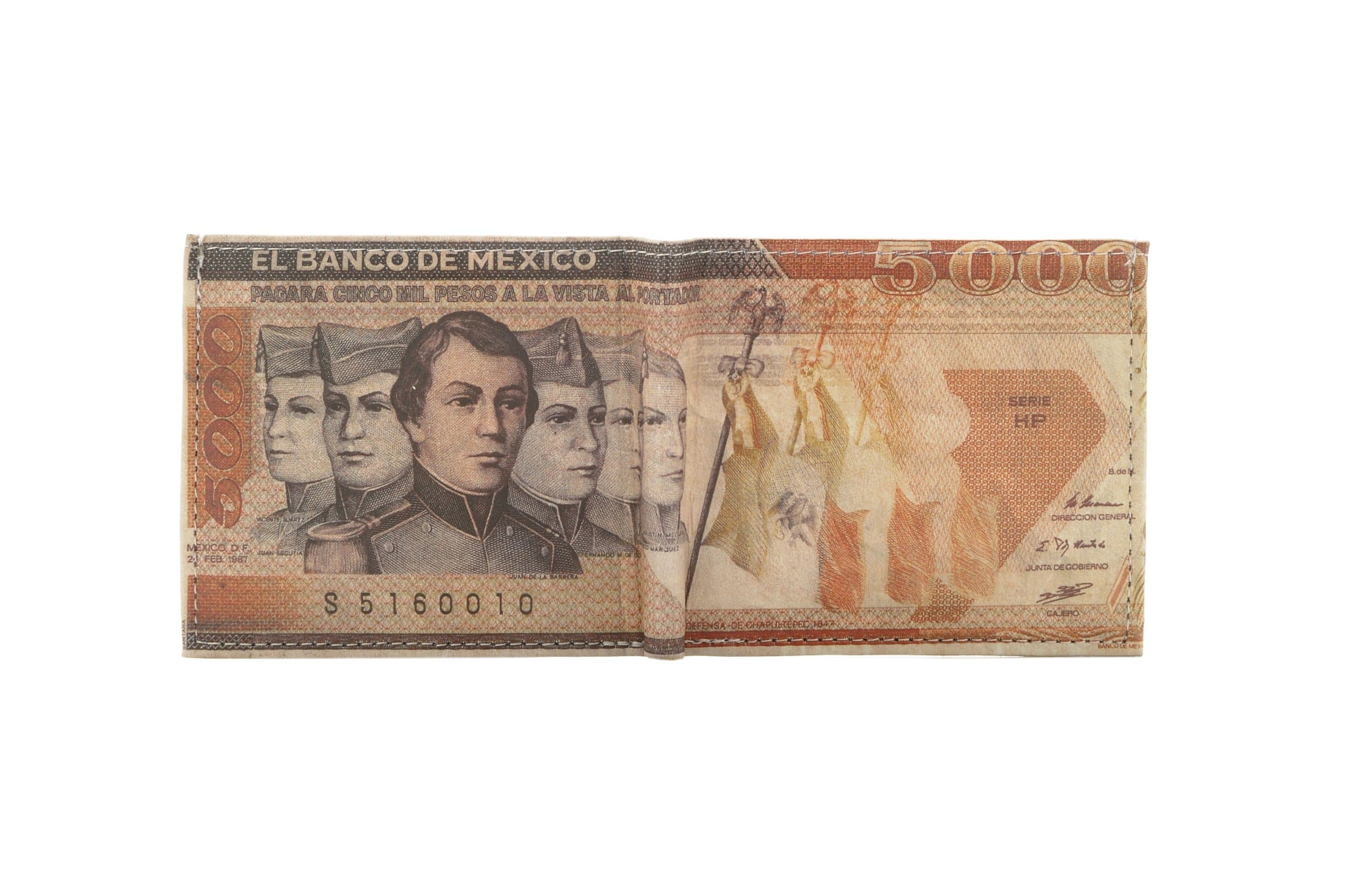 Mastoks Printed Leather Wallet - $5,000 Pesos Old Mexican Banknote Bill Ninos Heroes
