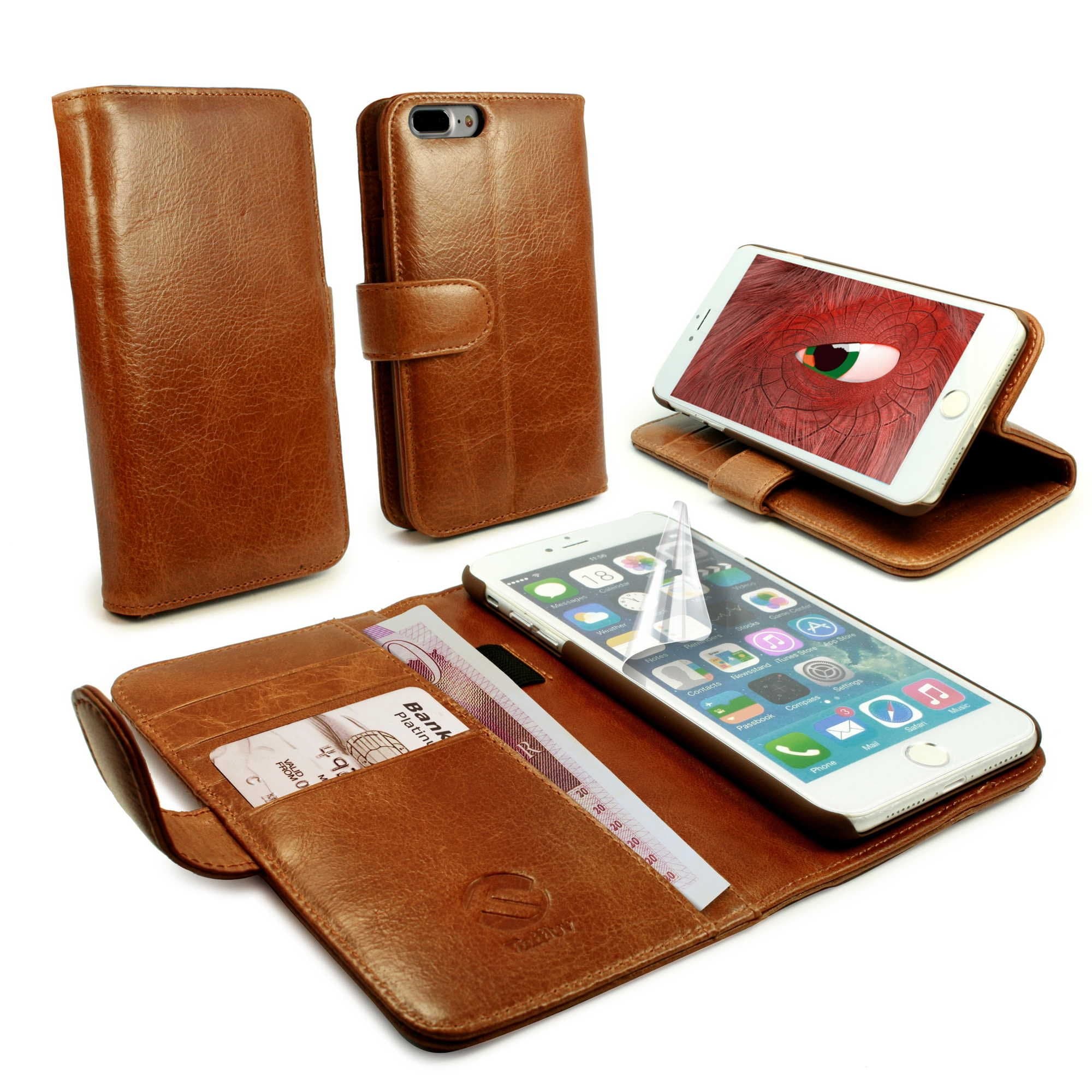 TUFF LUV Vintage Leather Wallet-Style Case Cover With Stand Compatible With iPhone 8 Plus - Brown