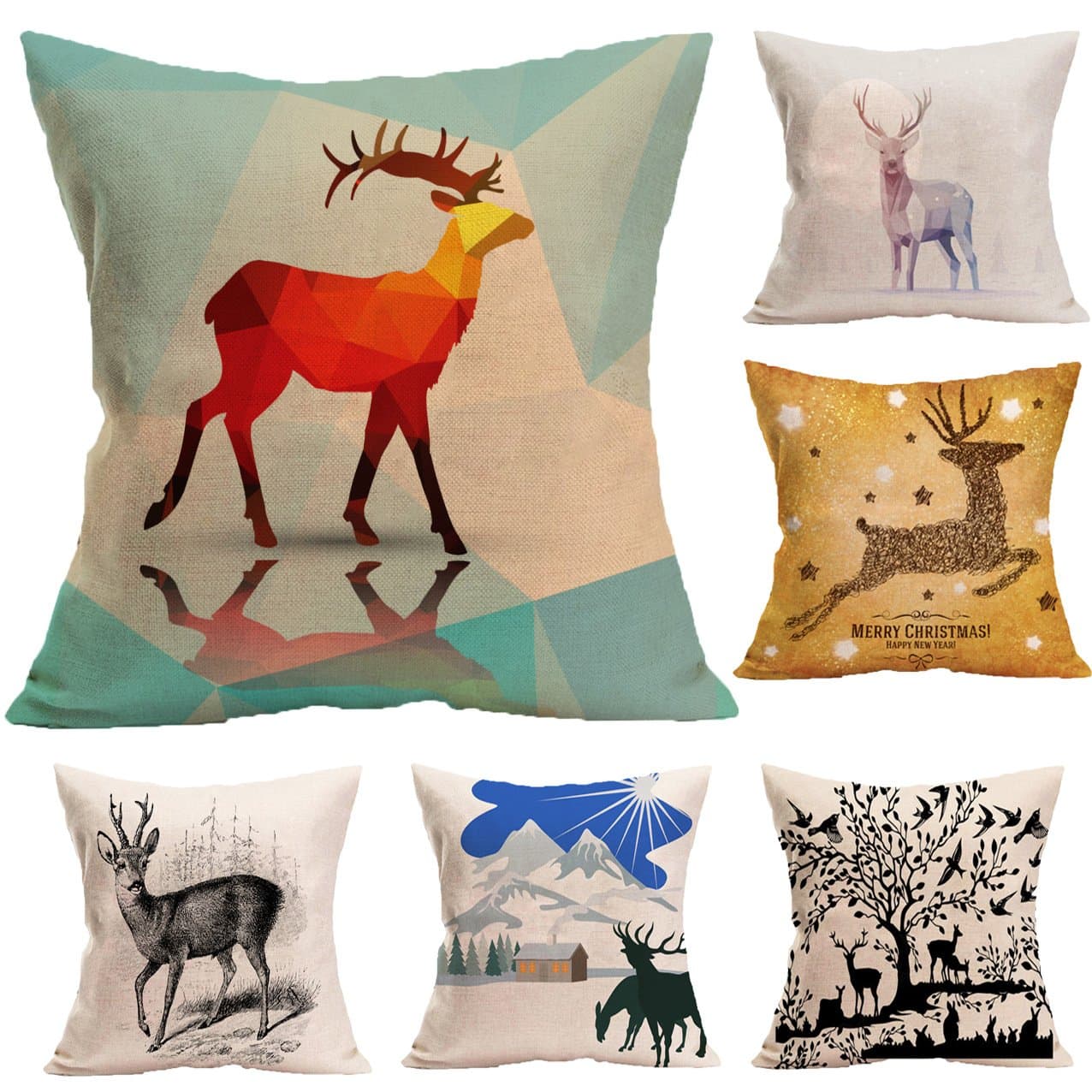 Feidiao 6 Pack DavonArt Cotton Linen Square Home Decorative Animal Throw Pillow Case Cushion Cover 18 X18 inch