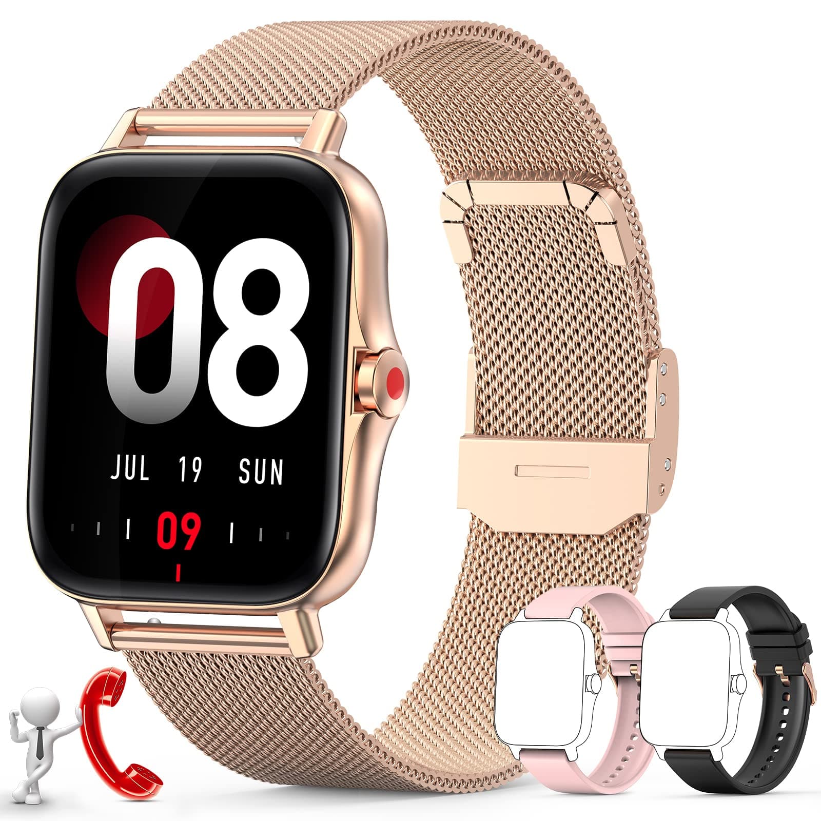 Smart Watch for Men Women Call Answer/Dial Watch Digital Fitness Smartwatch for Android iOS Touch Screen Blood Pressure Watch Activity Tracker with Heart Rate Sleep Monitor (Rose Gold)